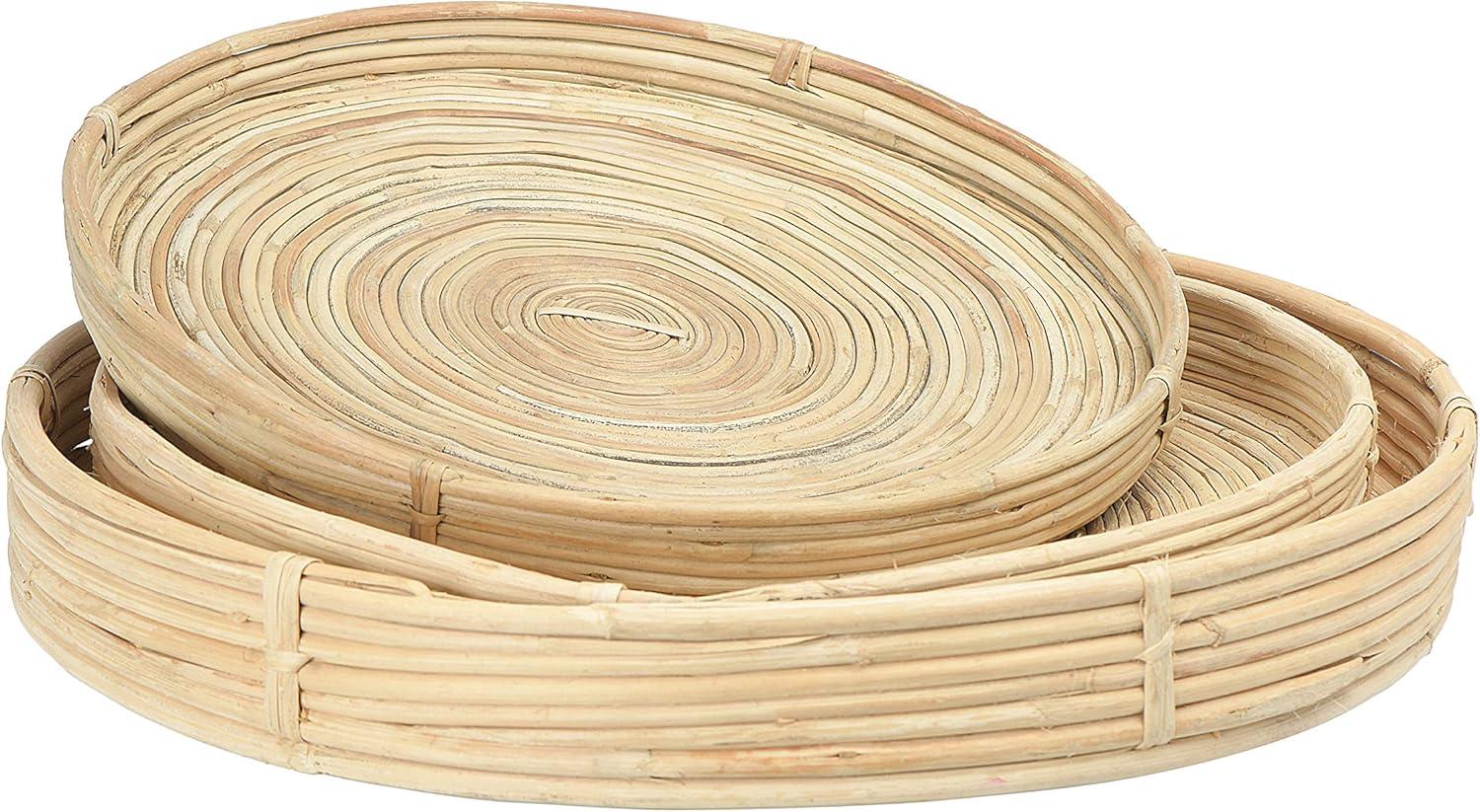 Bloomingville Natural Hand-Woven Cane Trays, Set of 3