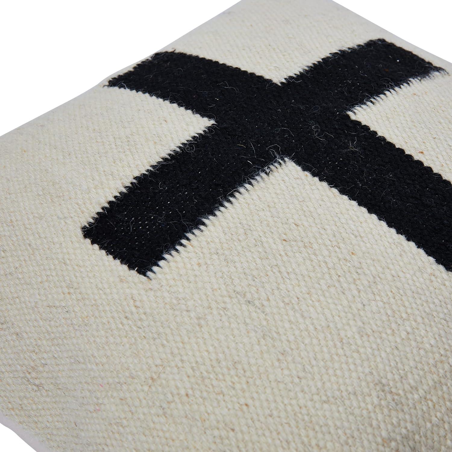 Creative Co-Op Swiss Cross Cotton Wool Throw Pillow, Black and Natural