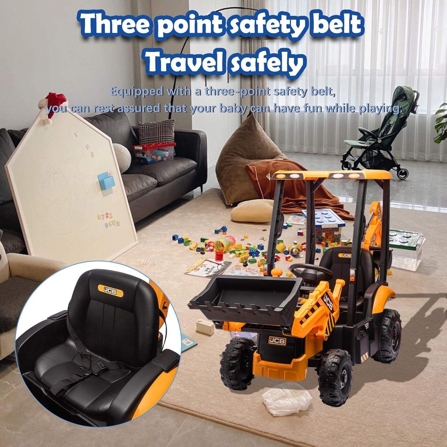 EastVita 12V Ride on Toys Tractor, Kids Ride on Car Toy Excavator Bulldozer, 12V Digger w/Trailer, Shovel Bucket, Digger, Remote Control, EVA Tires, LED Lights, Music, USB