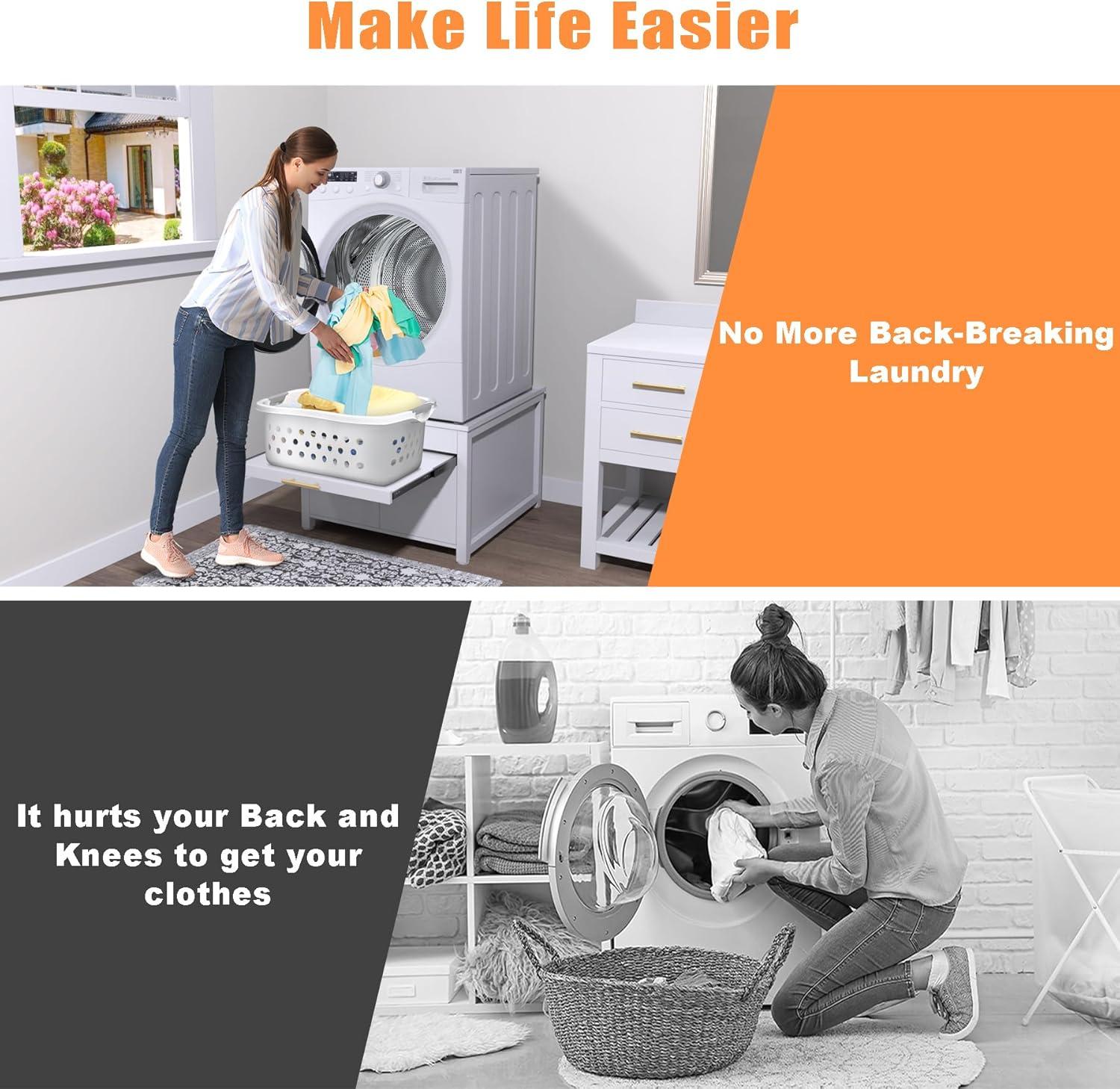 Washer Dryer Laundry Pedestal 29" Universal Fit Anti-Vibration Stand with Built-in Drain Pan + Hose