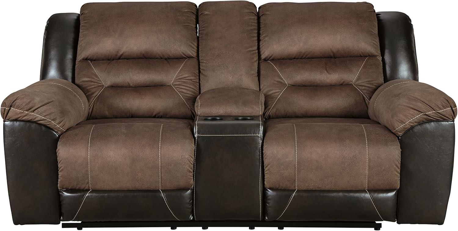Chestnut Faux Leather Reclining Loveseat with Cup Holder and Pillow Back