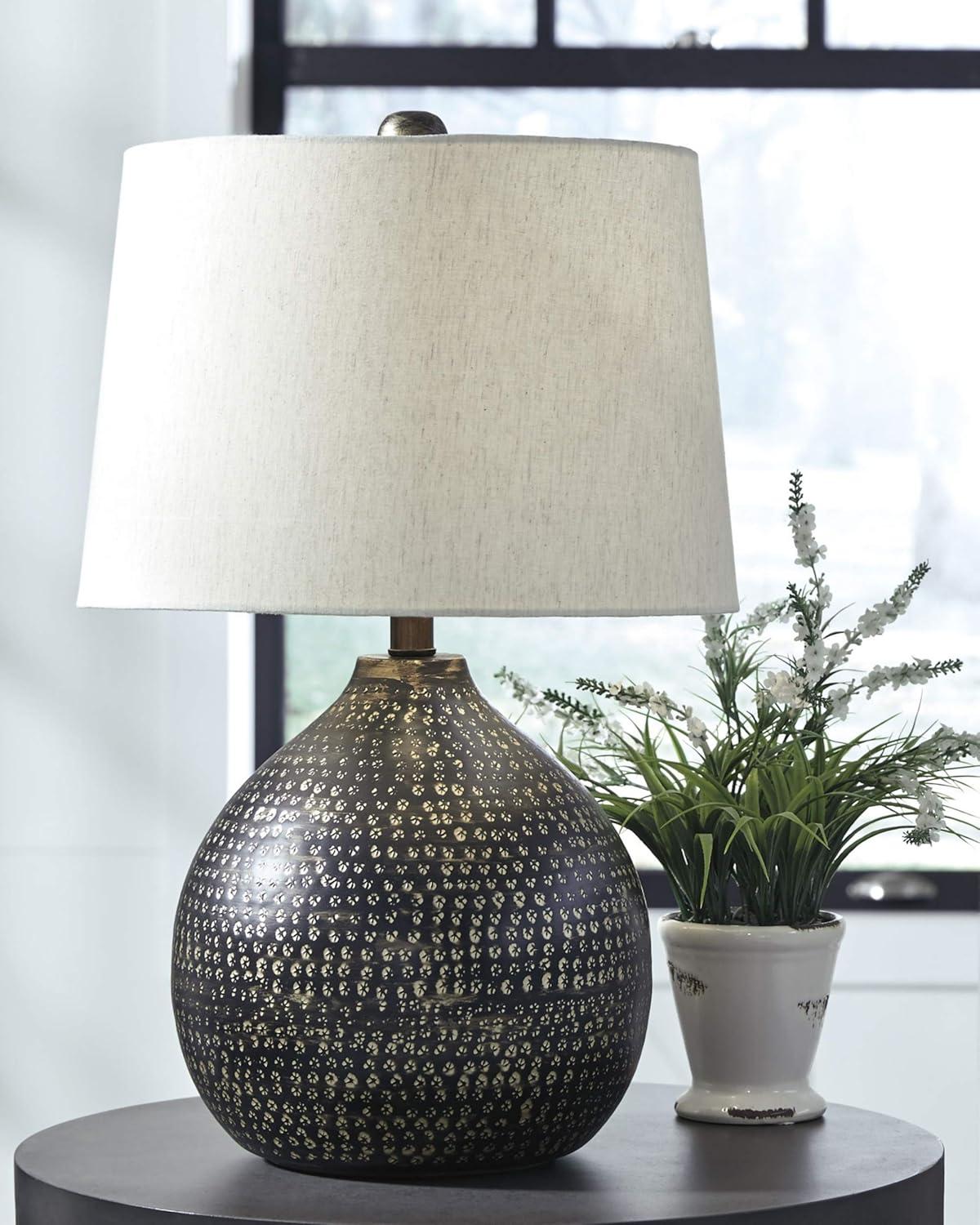 Black and Gold 25" Metal Table Lamp with Drum Shade