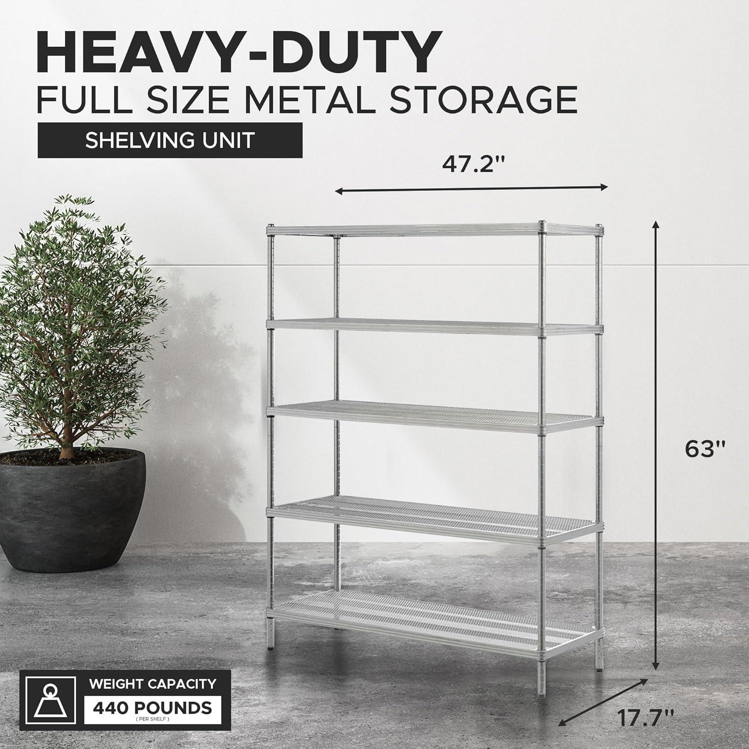 Silver MeshWorks Heavy-Duty 5-Tier Metal Storage Shelving Unit