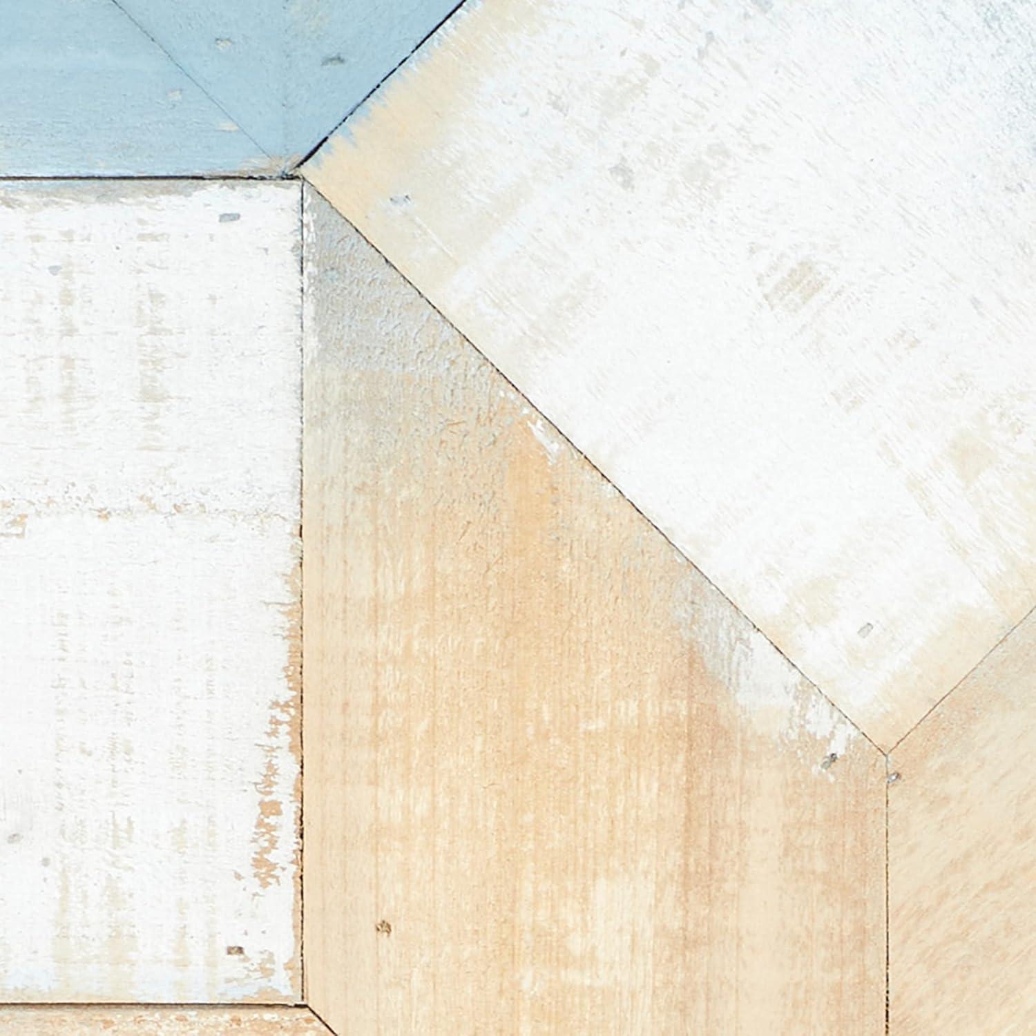 Rustic Blue and Brown Geometric Wooden Wall Sculpture