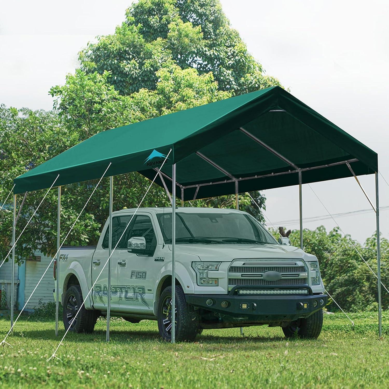 ADVANCE OUTDOOR 12x20 ft Carport with Adjustable Height from 9.5 ft to 11 ft, Heavy Duty Car Canopy, 8 Legs with 8 Reinforced Poles and 4 Sandbags, Green