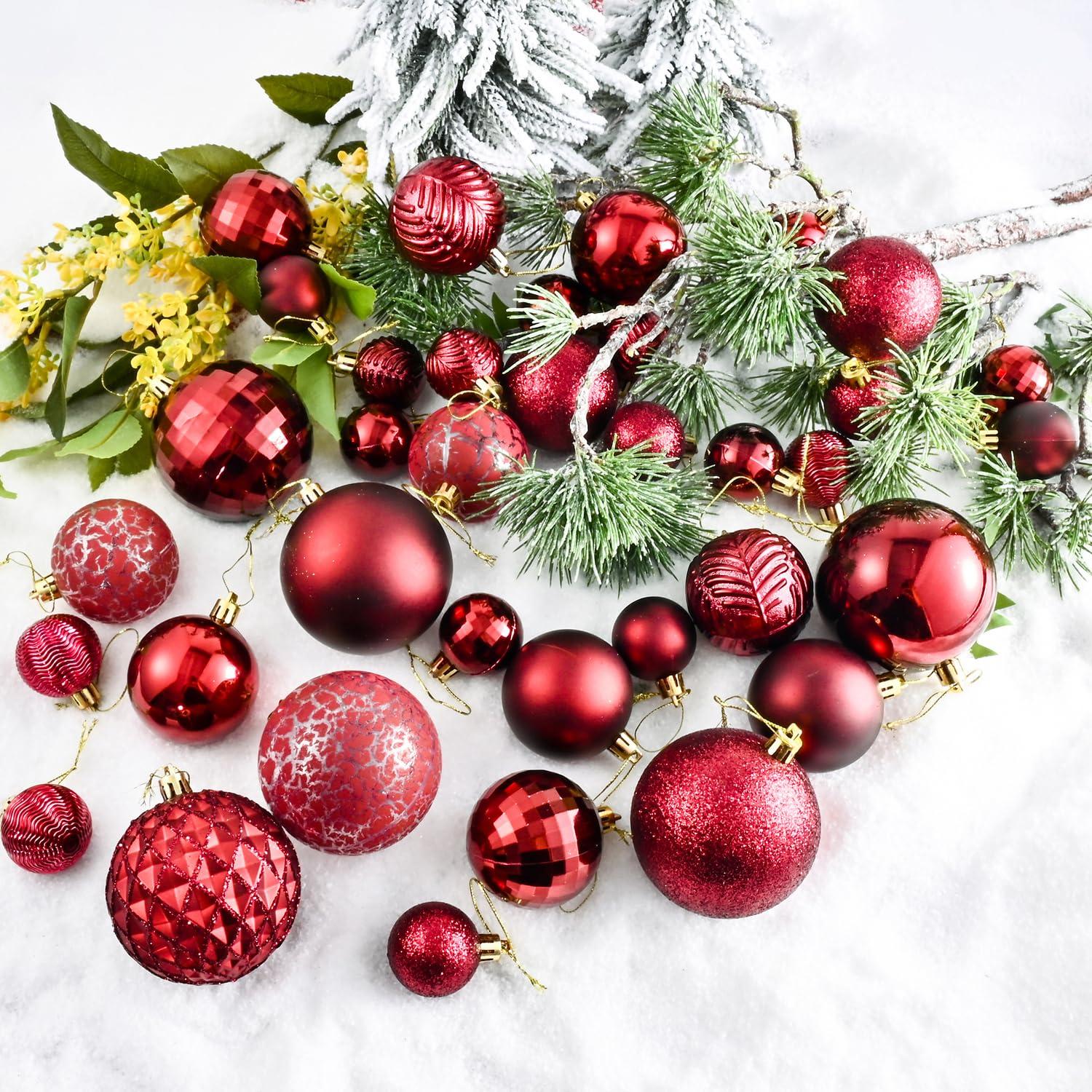 GameXcel Christmas Balls Ornaments for Xmas Tree - Shatterproof Christmas Tree Decorations Small Hanging Ball Wine Red 1.6 Inch x 36 Pack