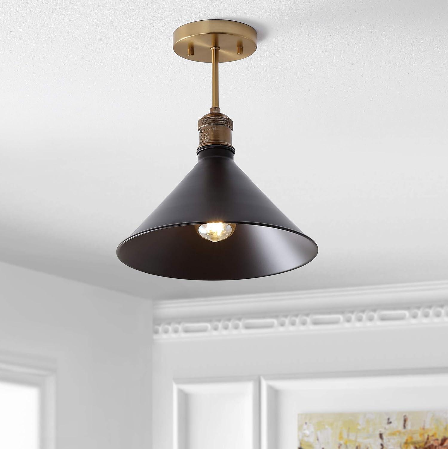 JONATHAN Y JYL9511A Nick 11" Metal LED Semi-Flush Mount, 2700K, Farmhouse, Transitional, Traditional, Rustic, Industrial, Coastal, Office, Living Room, Hallway, Foyer, Oil Rubbed Bronze/Brass Gold