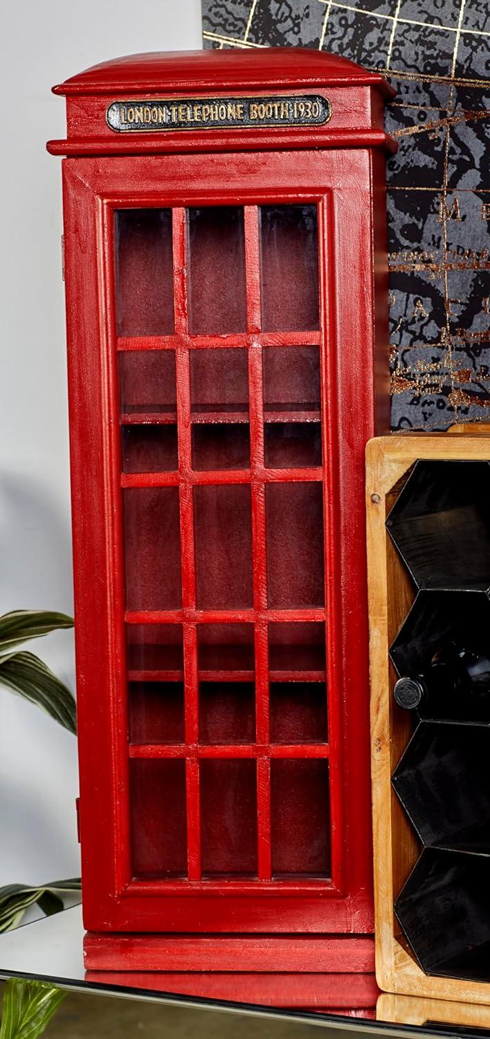 DecMode 11" x 30" Red Wooden London Telephone Booth 2 Shelf Storage Unit, 1-Piece