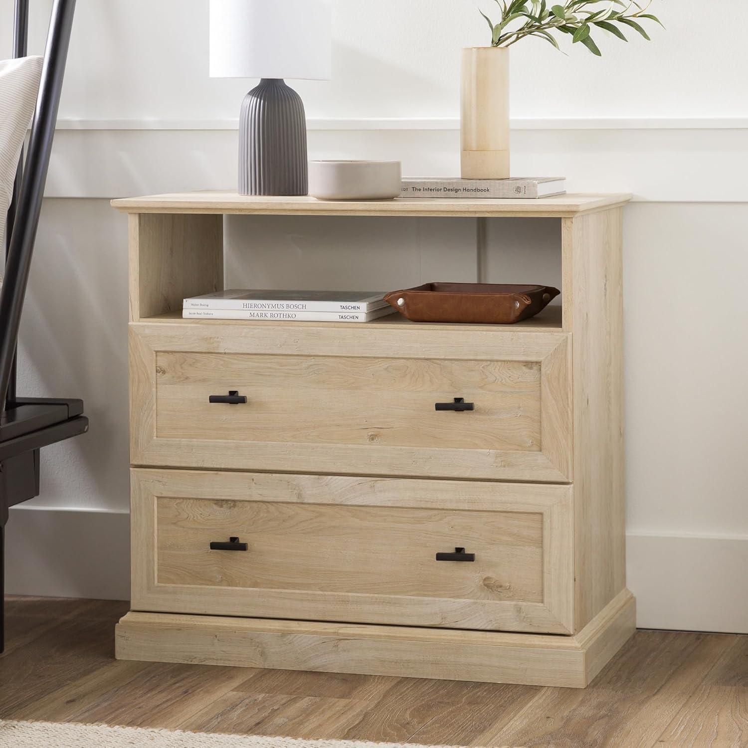 Elegant White Oak 2-Drawer Nightstand with Smooth Metal Glides