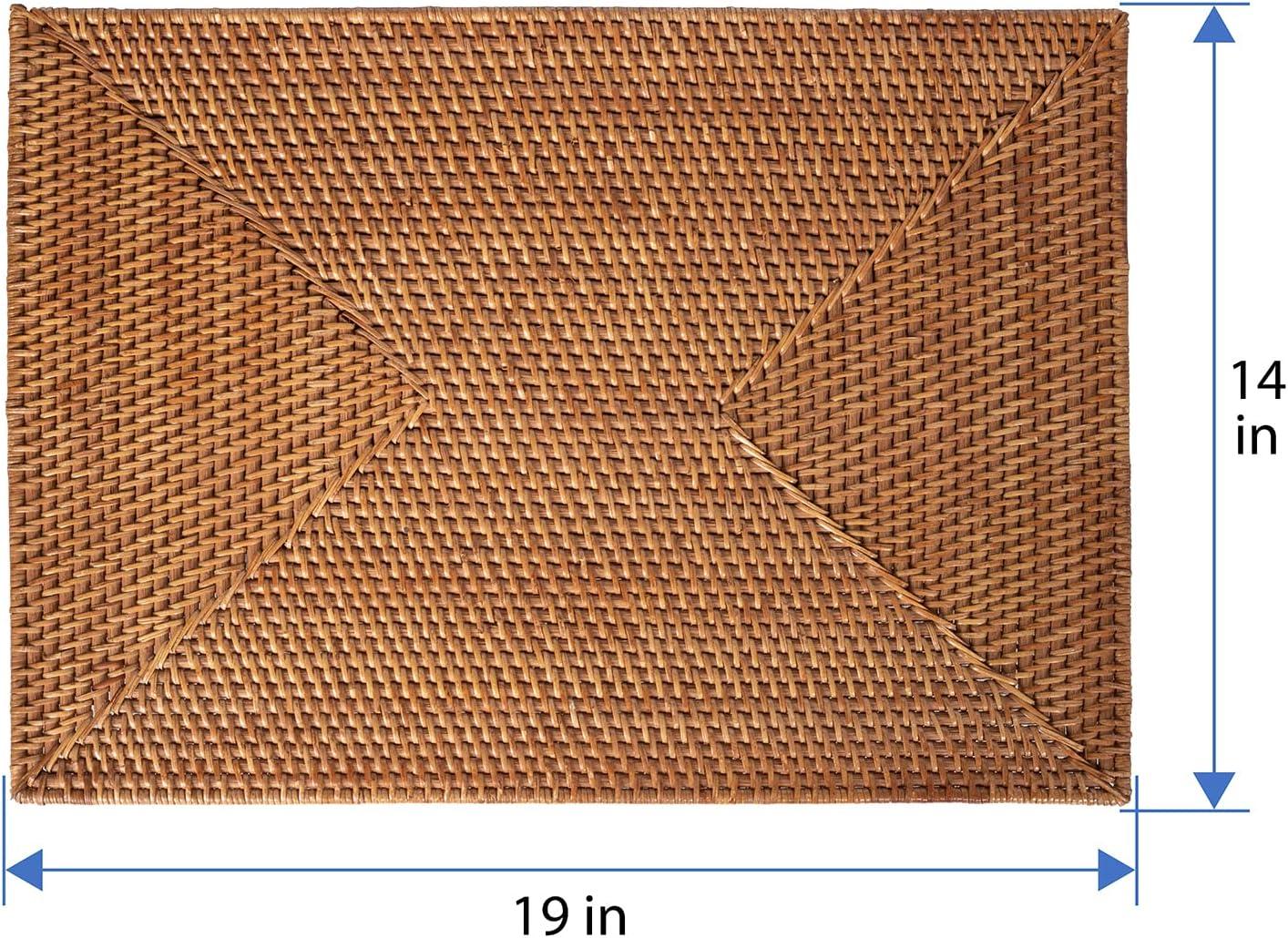 Kouboo Loma Rectangular Rattan Placemat, Set of 2 Pieces, Dinner Plates, Home, Wedding, Table Mats, Heat Resistant, Honey Brown