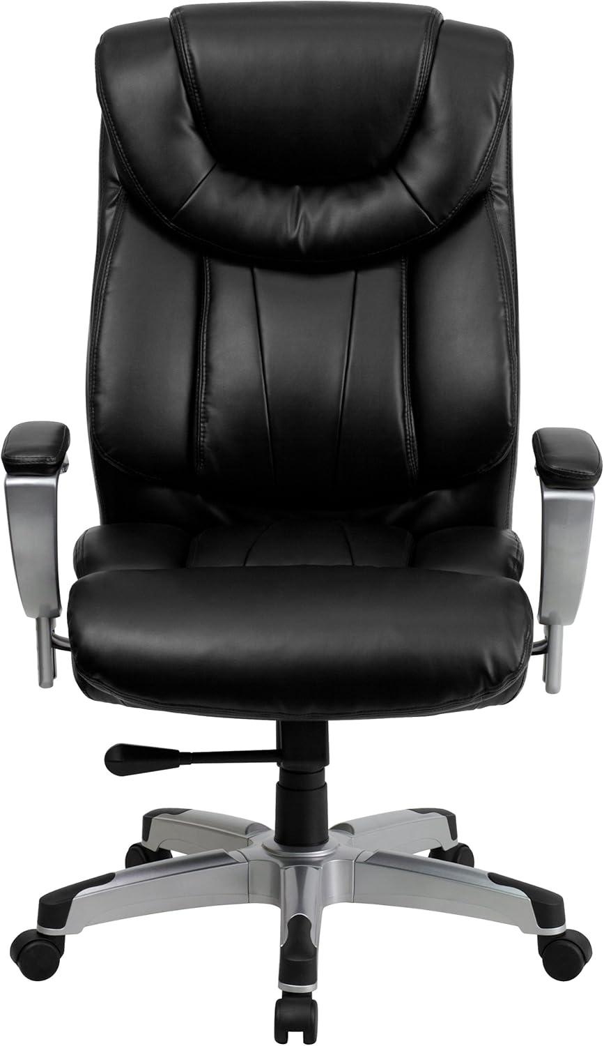 Flash Furniture HERCULES Series Big & Tall 400 lb. Rated Black LeatherSoft Executive Ergonomic Office Chair with Silver Adjustable Arms