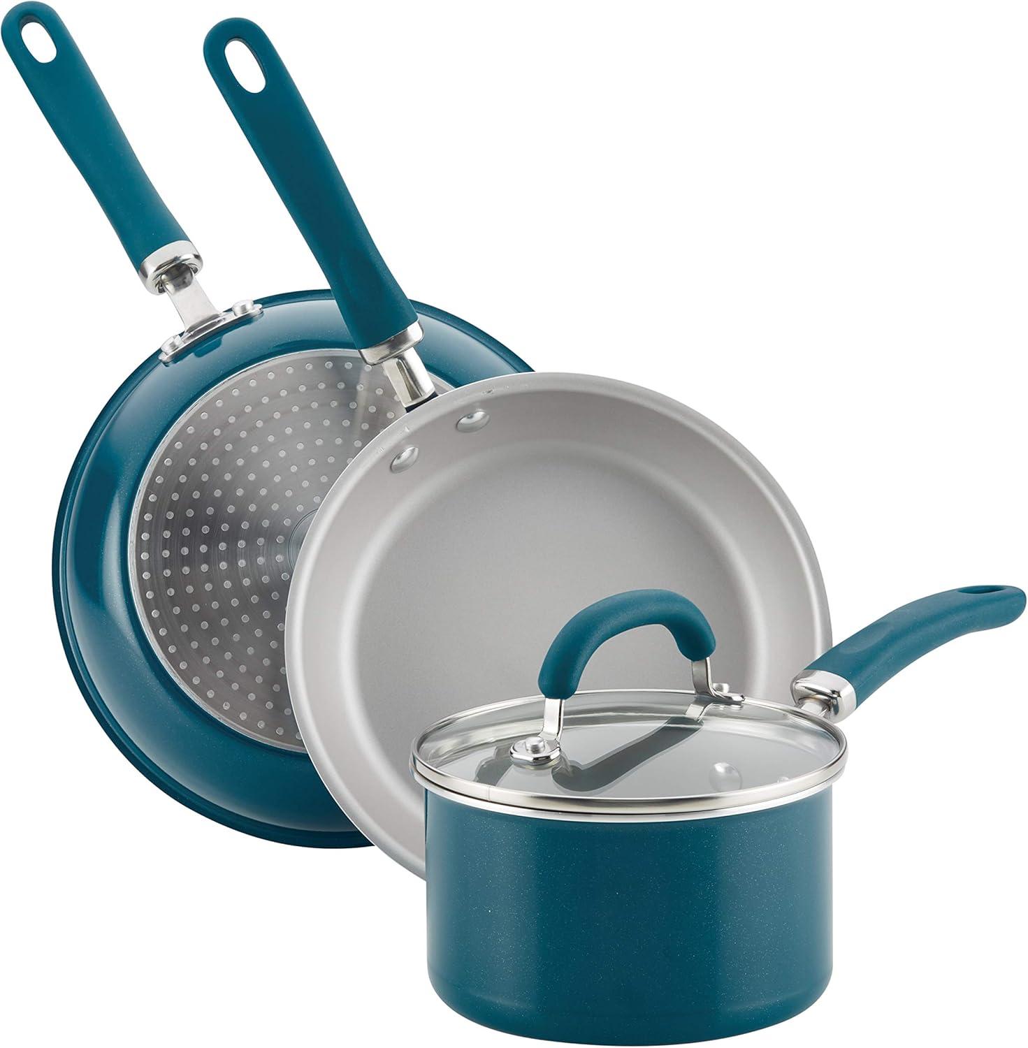 Rachael Ray Create Delicious Aluminum Nonstick Cookware Set, 13-Piece, Teal Shimmer