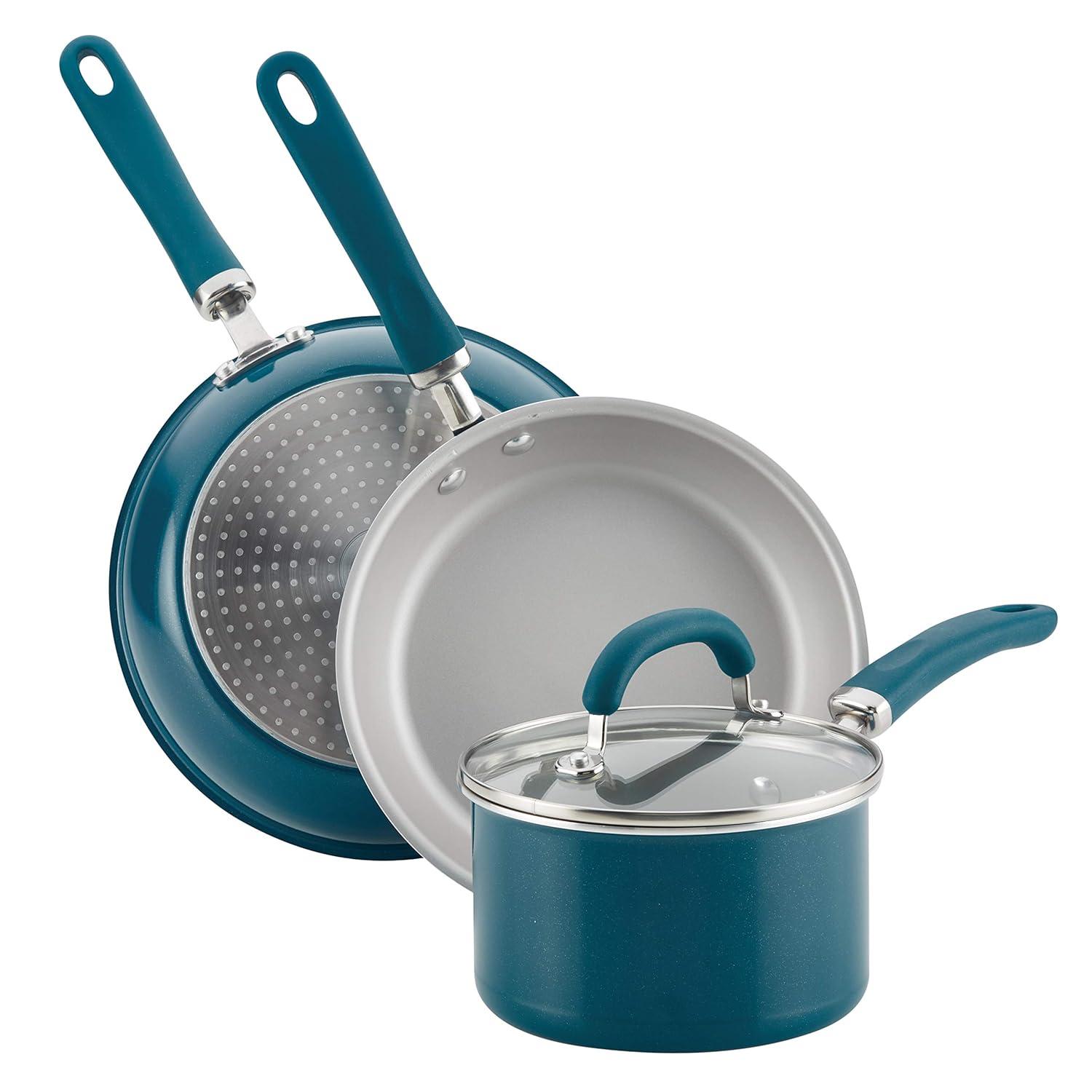 Rachael Ray Create Delicious Aluminum Nonstick Cookware Set, 13-Piece, Teal Shimmer