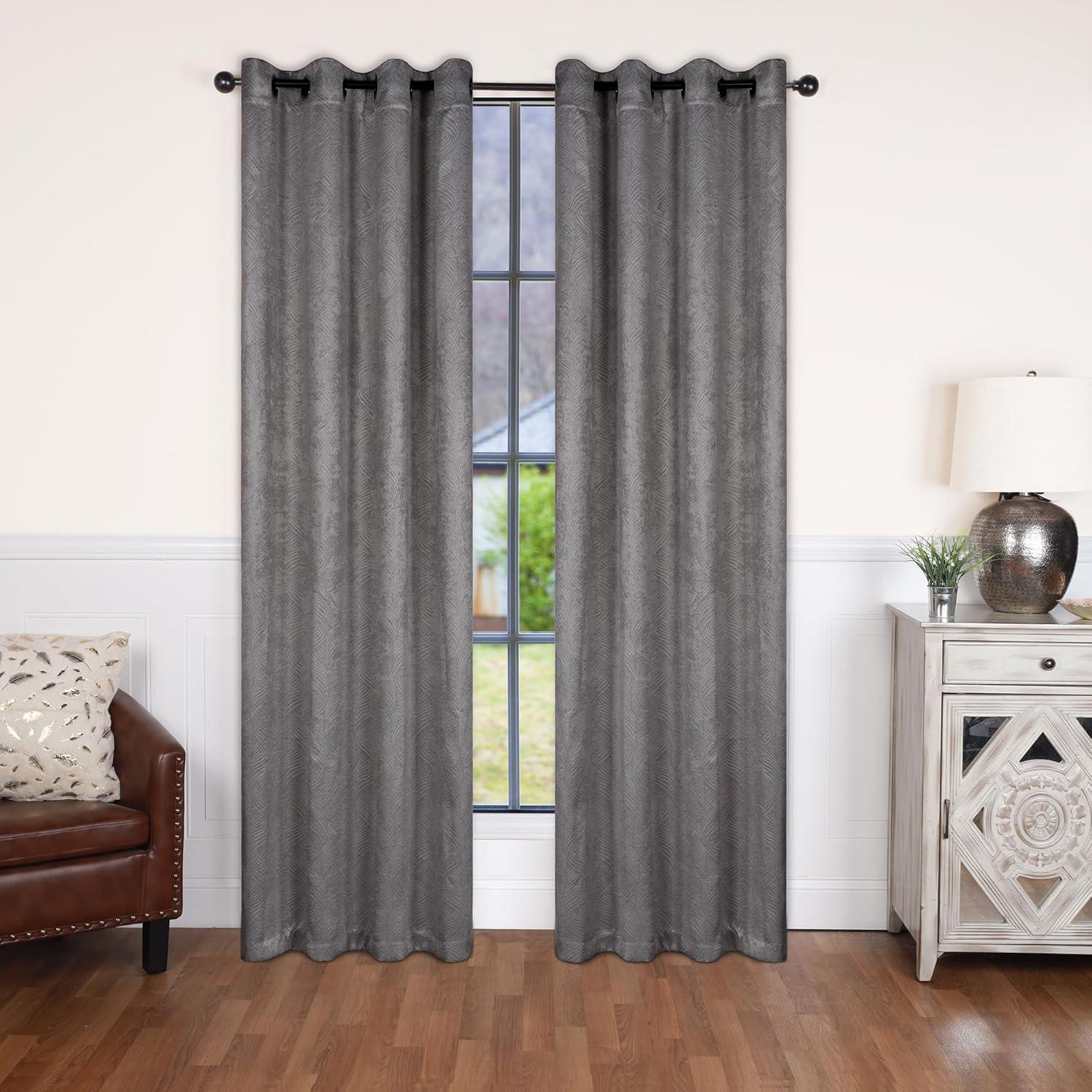 Superior Waverly Blackout Curtains, Rod Pocket, Set of 2, 52" x 63", Silver