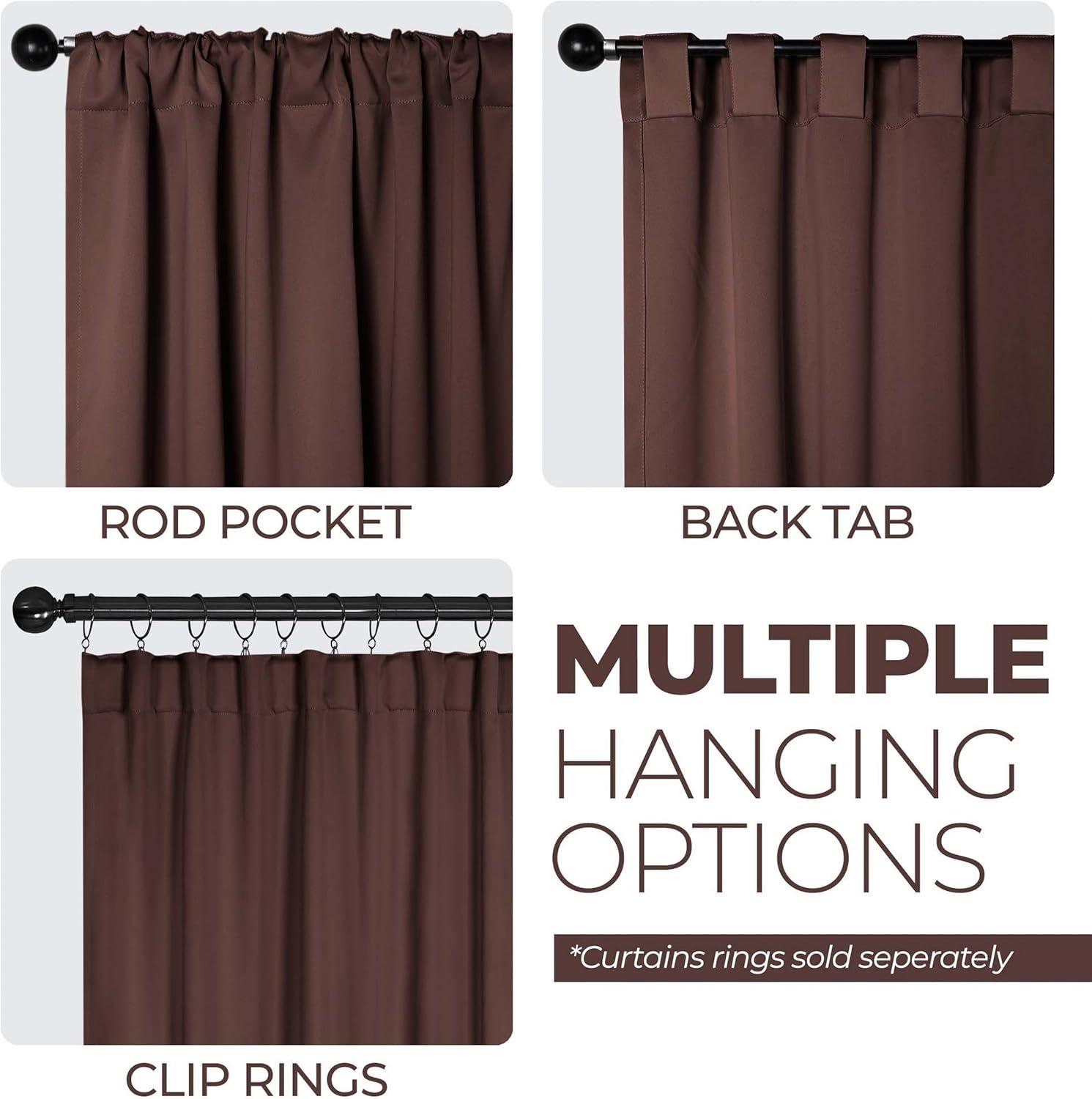 Superior Solid Blackout Back Tab Curtains, Set of 2, 52" x 72", Cappuccino