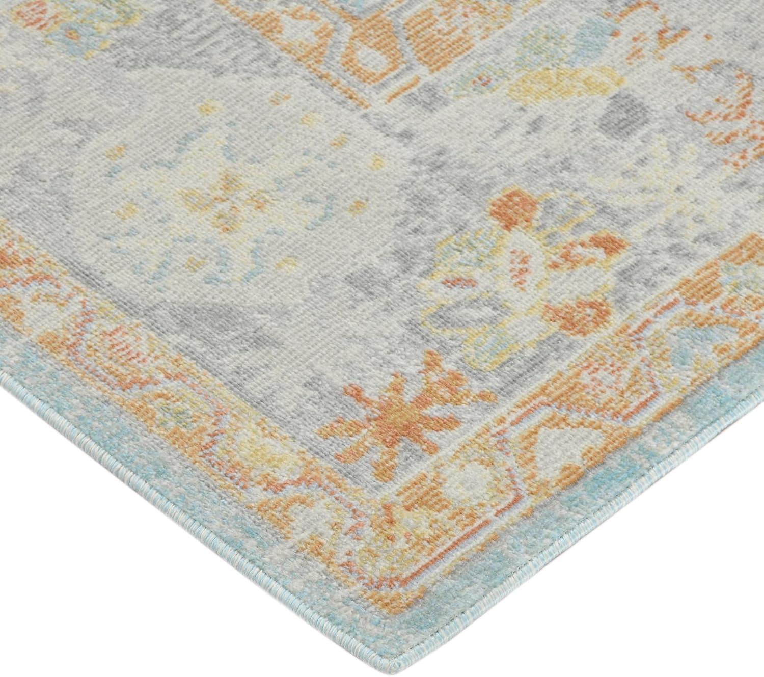 Bohemian 9 ft. X 12 ft. Aqua Border, Floral, Oriental Area Rug