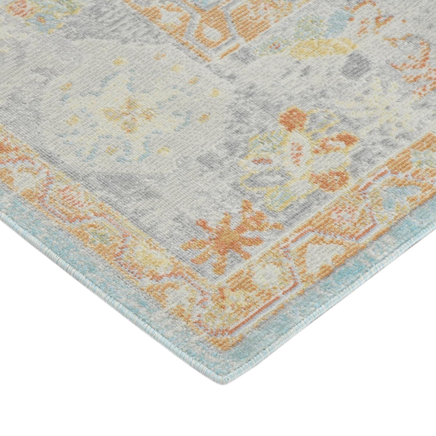Bohemian 9 ft. X 12 ft. Aqua Border, Floral, Oriental Area Rug