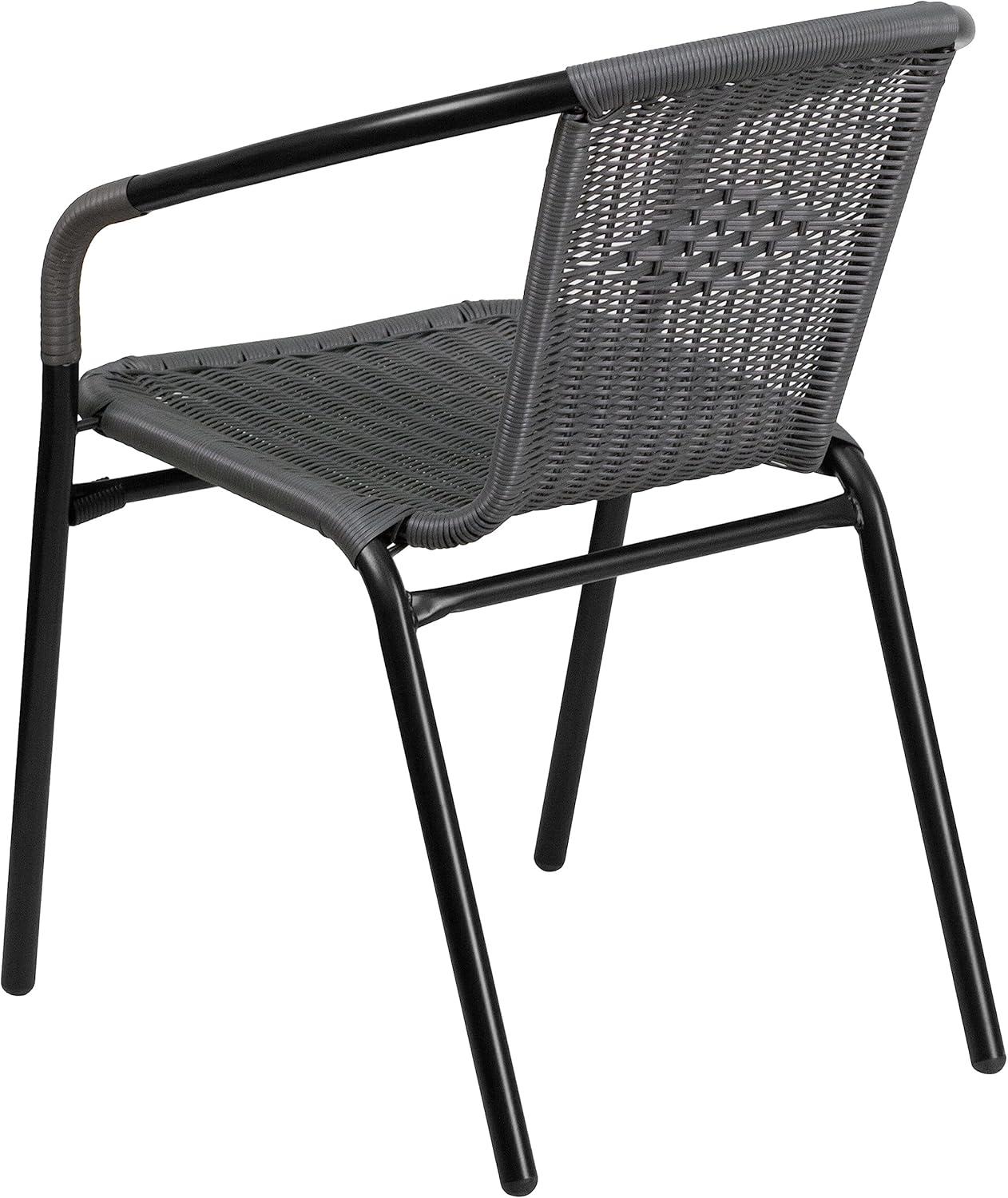 Emma and Oliver 2 Pack Rattan Indoor-Outdoor Restaurant Stack Chair with Curved Back