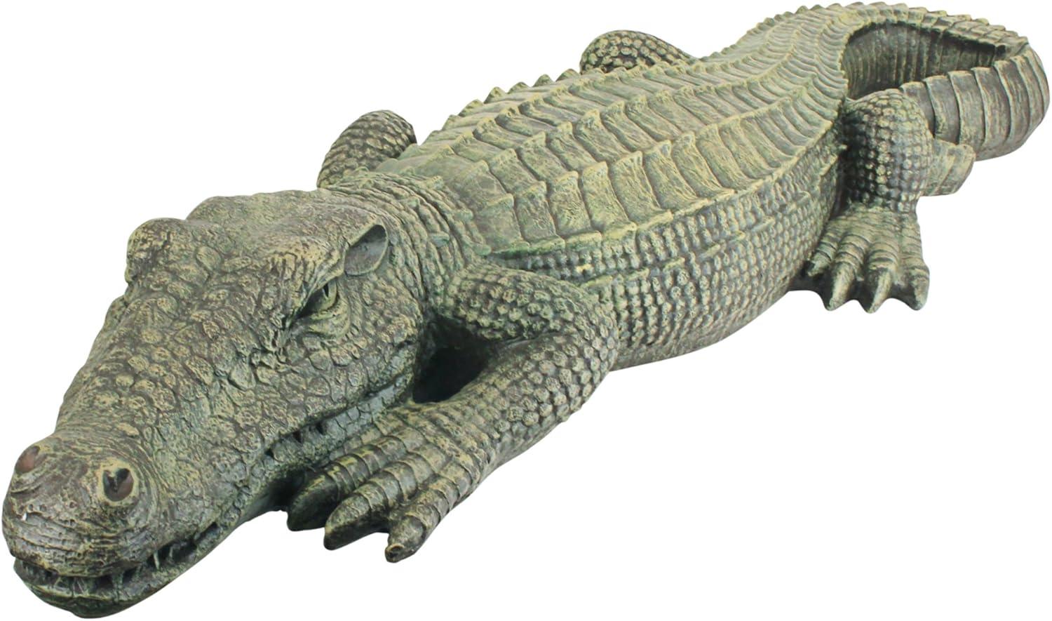 Large Hand-Painted Green Resin Alligator Garden Statue