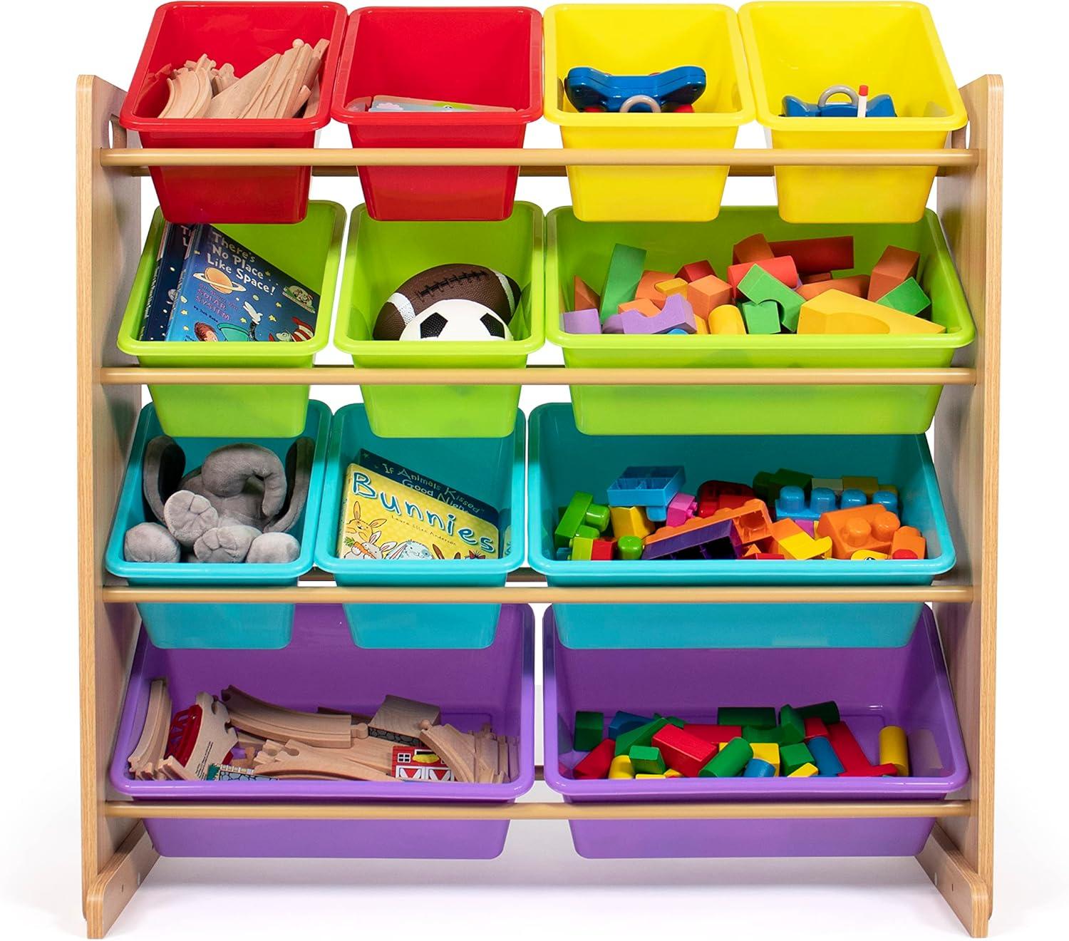 Humble Crew Rainbow Toy Storage Organizer with 12 Plastic Storage Bins, Natural/Rainbow