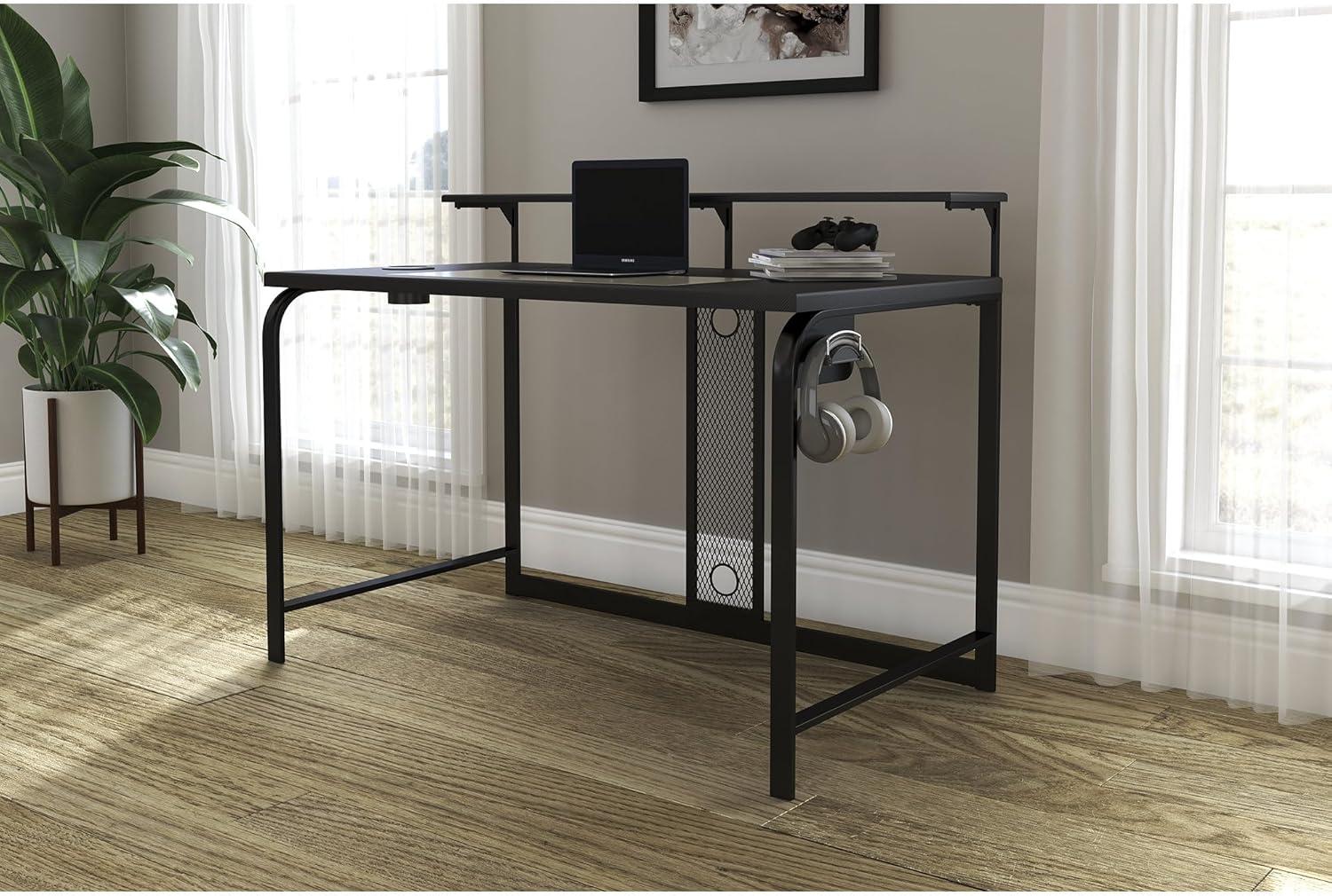 Lynxtyn 49.5" Black Contemporary Desk with USB and Cup Holder