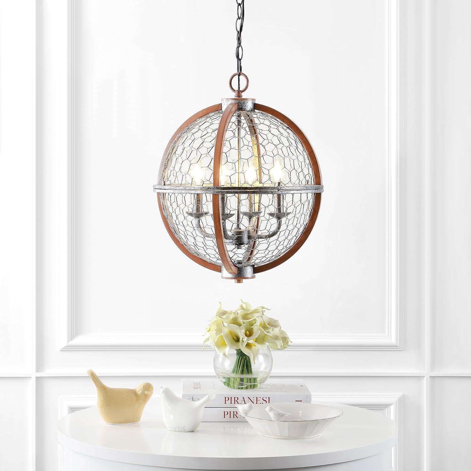 Rustic Silver and Brown Round LED Pendant Light