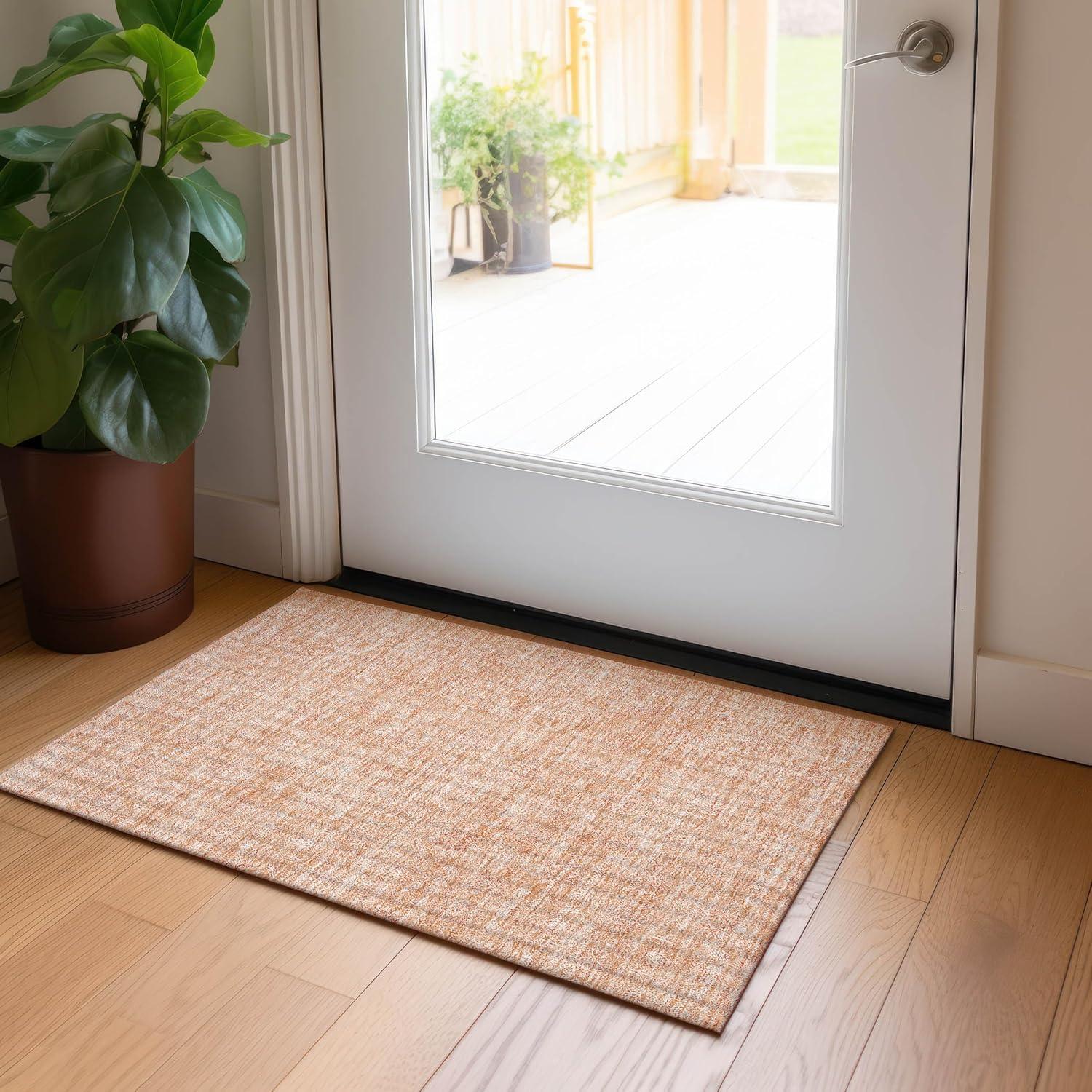 Peach Rectangular Synthetic Flat Woven Indoor Outdoor Rug