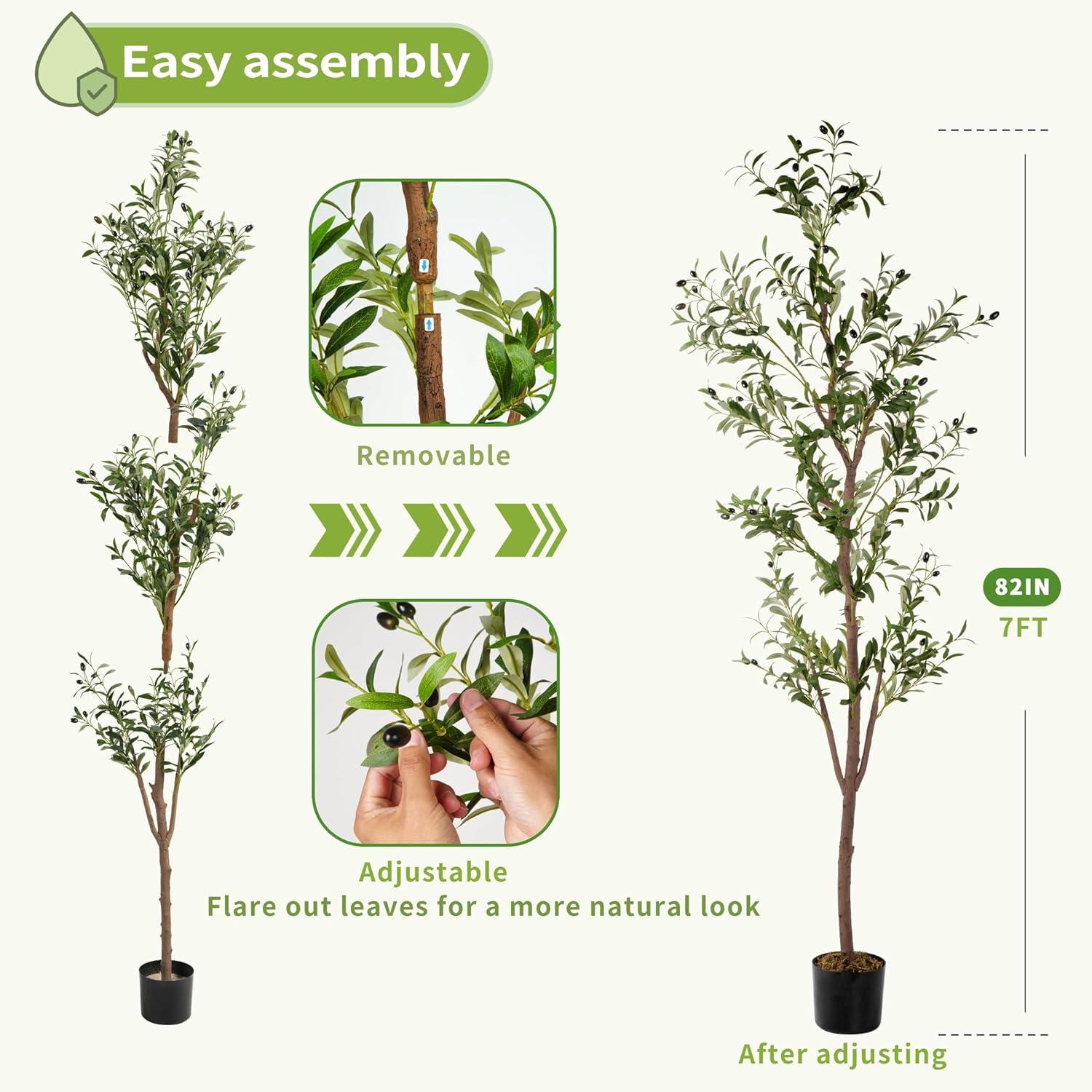 Aritizone Artificial Olive Tree 7FT Tall Fake Olive Tree with Adjustale Branches Artificial Tree for Modern Home Office Living Room Floor Decor Indoor (7FT)
