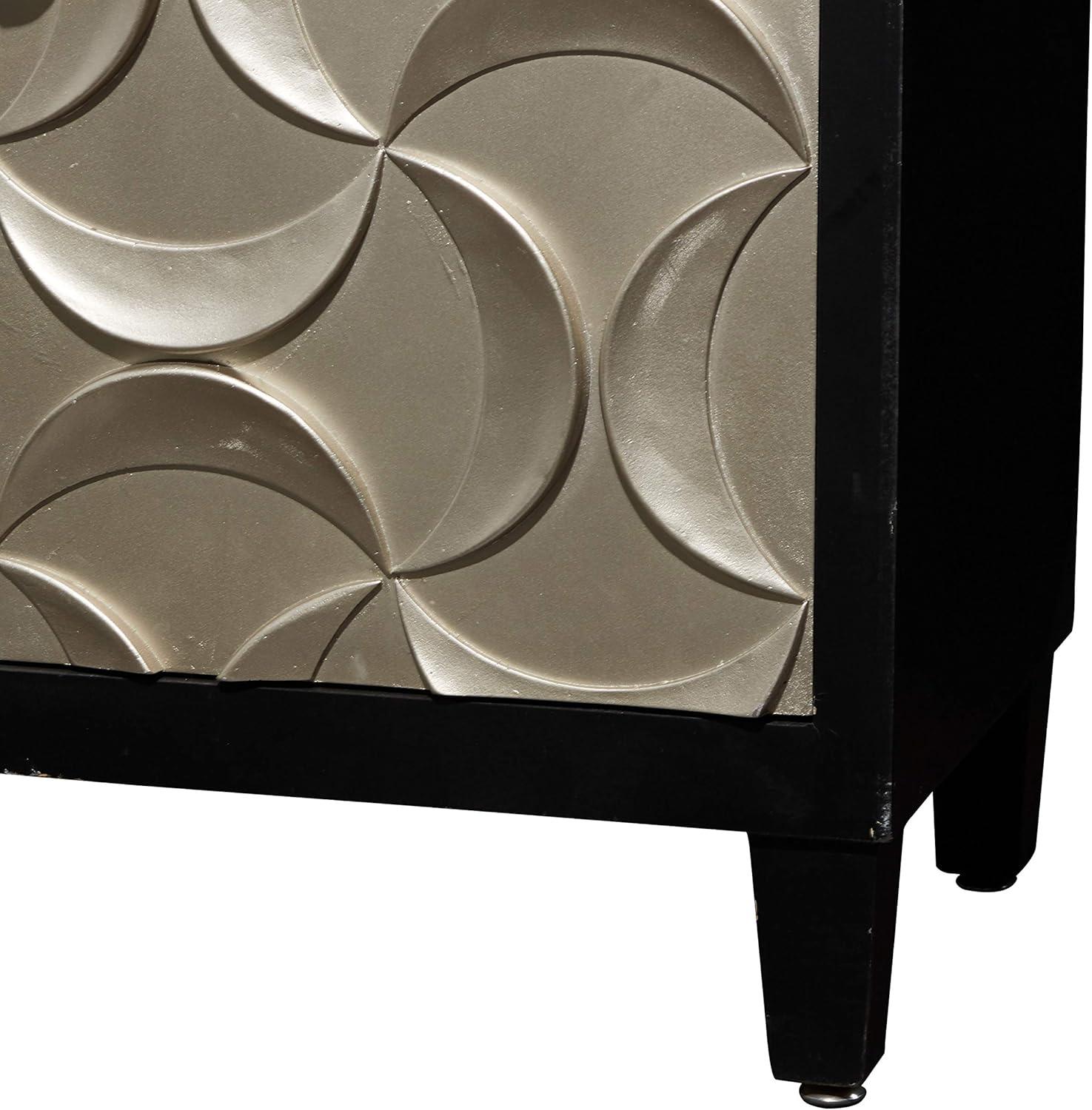 DecMode Black Modern Rectangular Wood Cabinet with Crescent Moon Pattern, 31"W x 32"H