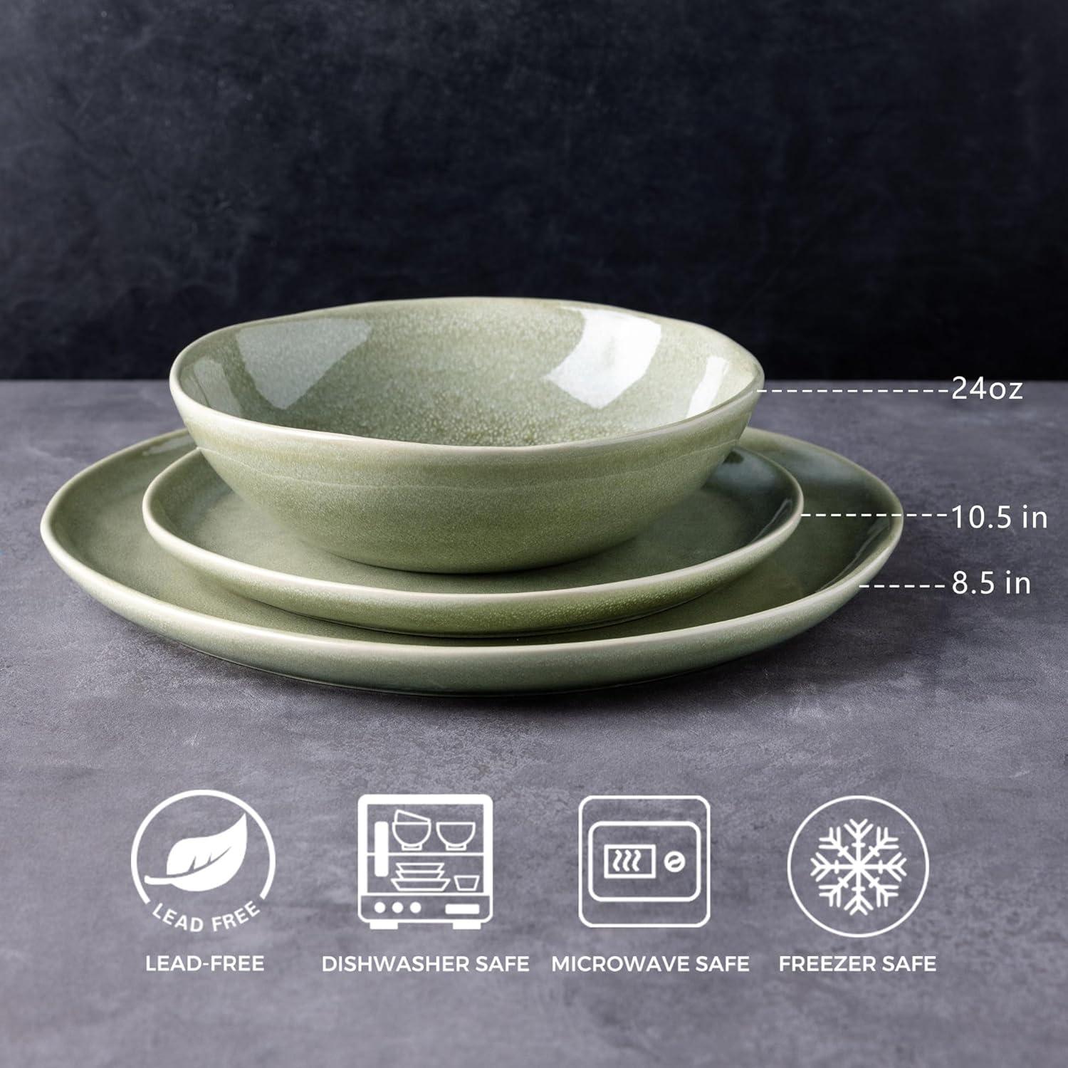 Olive Green and White Ceramic Dinnerware Set for 4