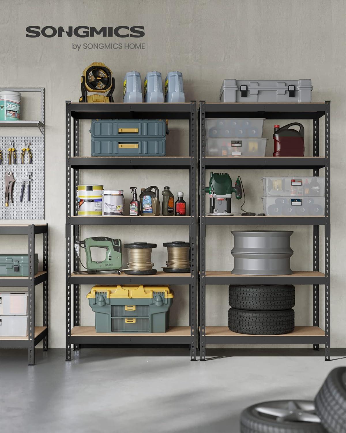 Black Adjustable 5-Tier Steel and MDF Storage Shelves