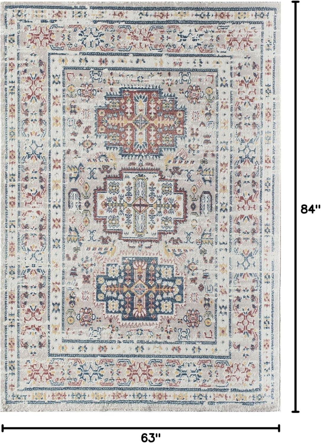 Rugs America Gallagher GL55D Flaxen Sundara Vintage Transitional Red Area Rug for Dining Room Rug Neutral Rug Living Room Rug Kitchen, 5'3"x7'