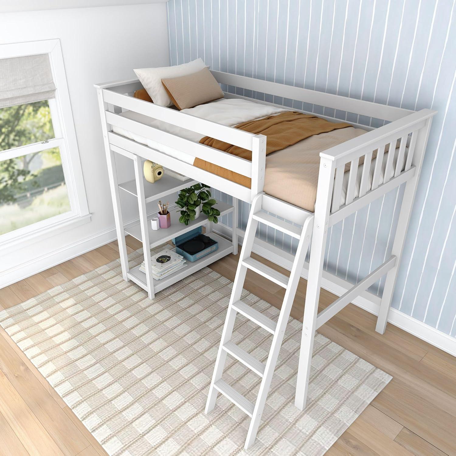 Forbes Twin Pine Loft Bed with Shelves