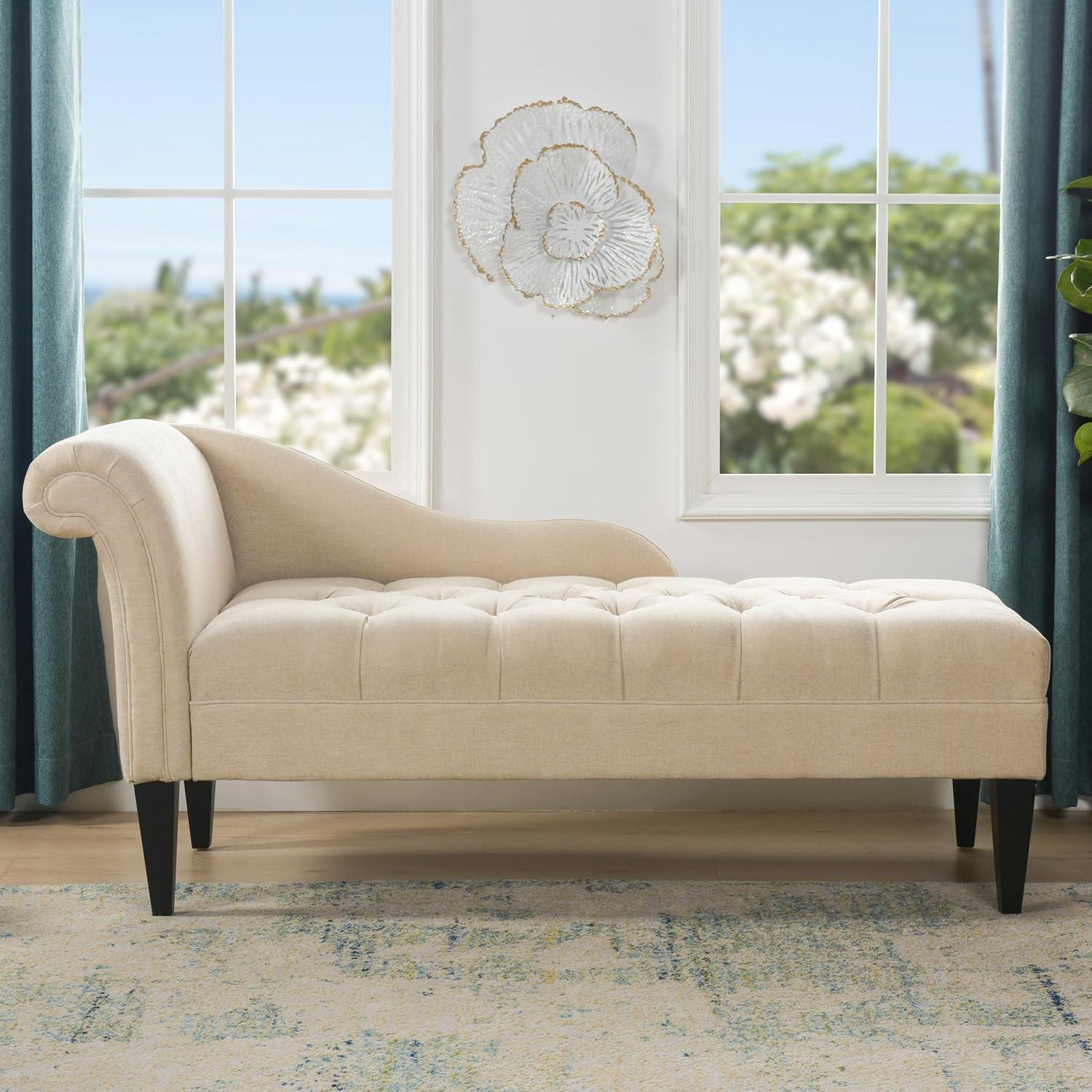 Harrison Tufted Roll Arm Chaise Lounge Beige