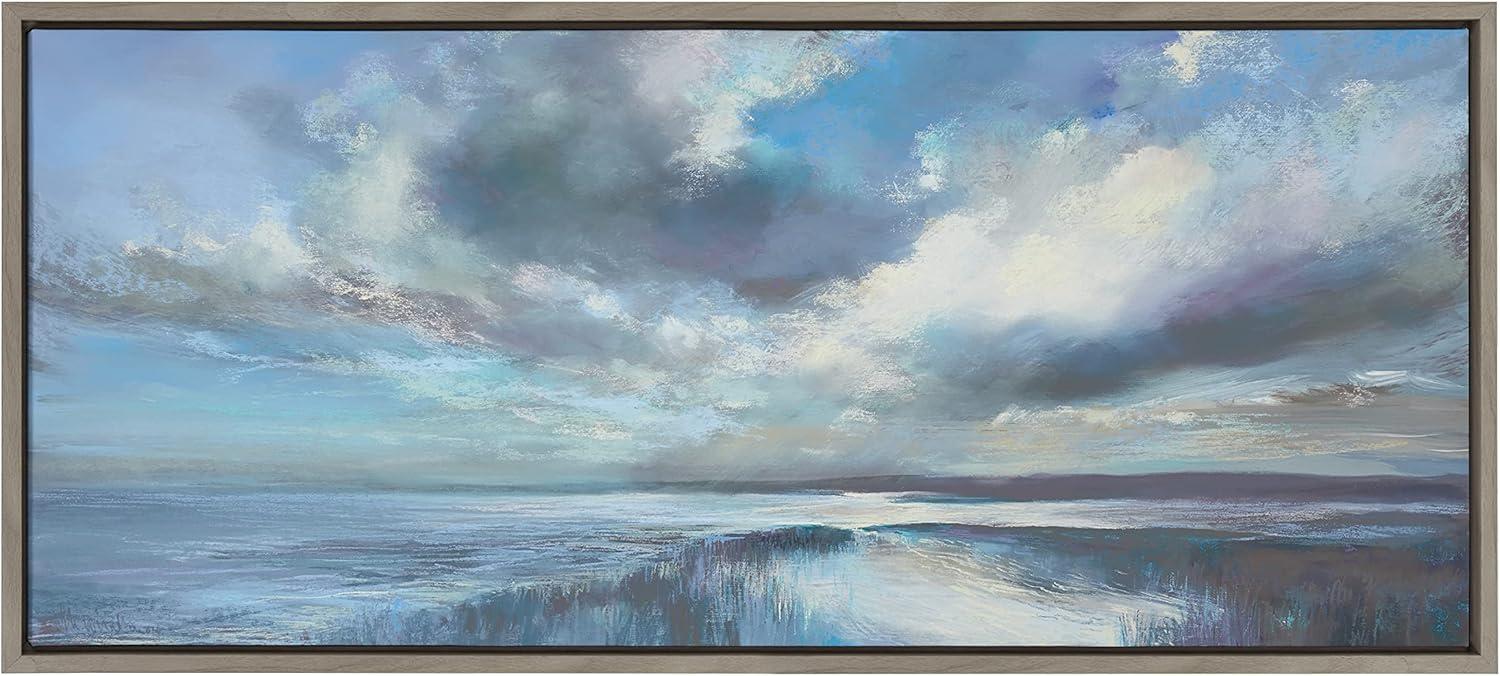 18" x 40" Sylvie The Tide Waits for No Man Framed Canvas by Nel Whatmore Gray - Kate & Laurel All Things Decor