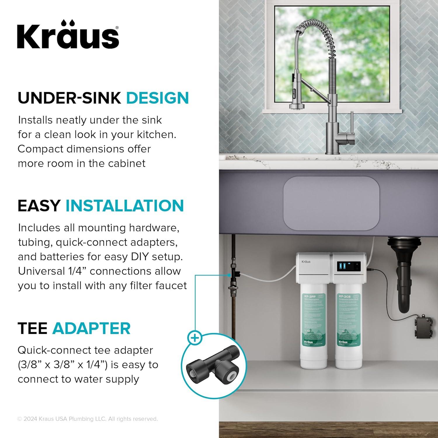 KRAUS Britt 2-In-1 Commercial Style Pull-Down Single Handle Water Filter Kitchen Faucet In Spot-Free With Purita 2-Stage Under-Sink Filtration System