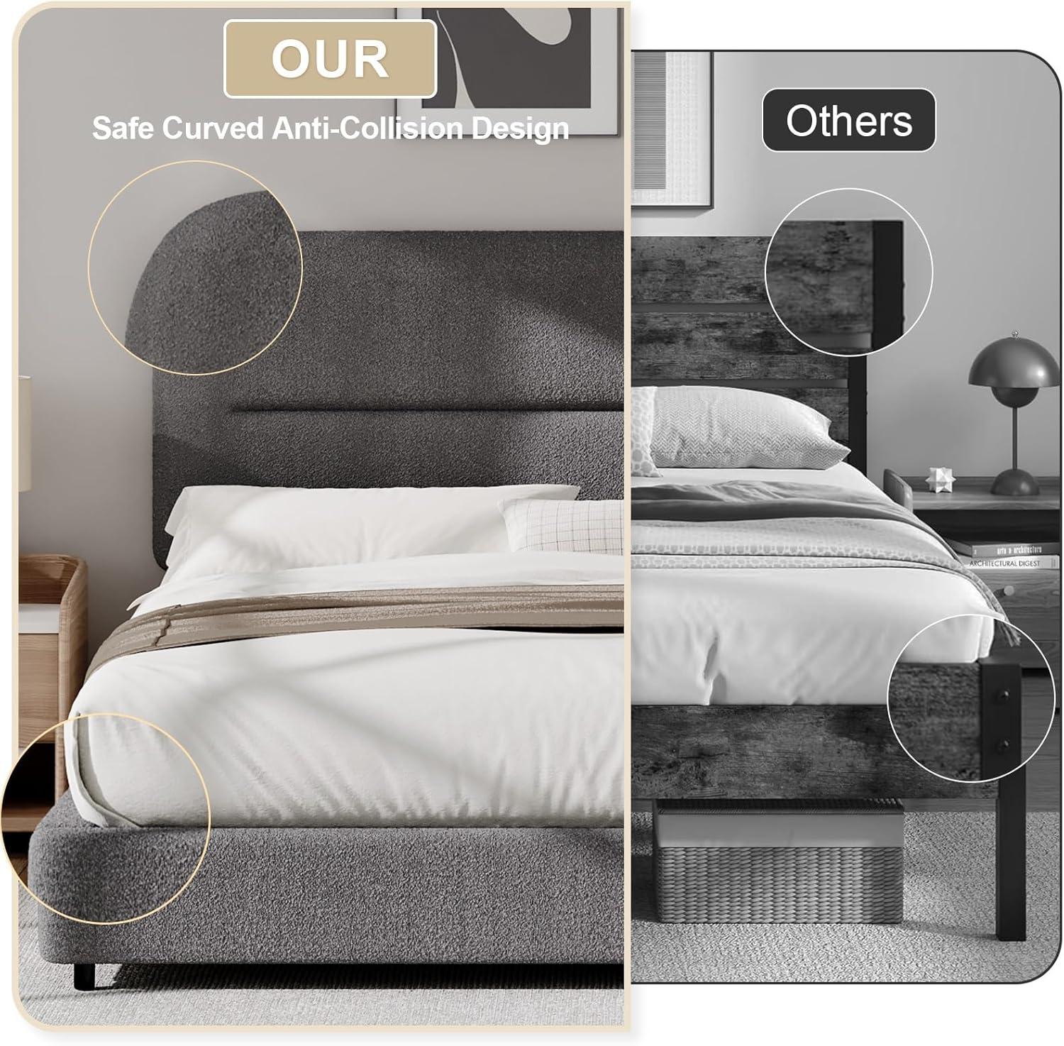 Boucle Upholstered Platform Bed Frame