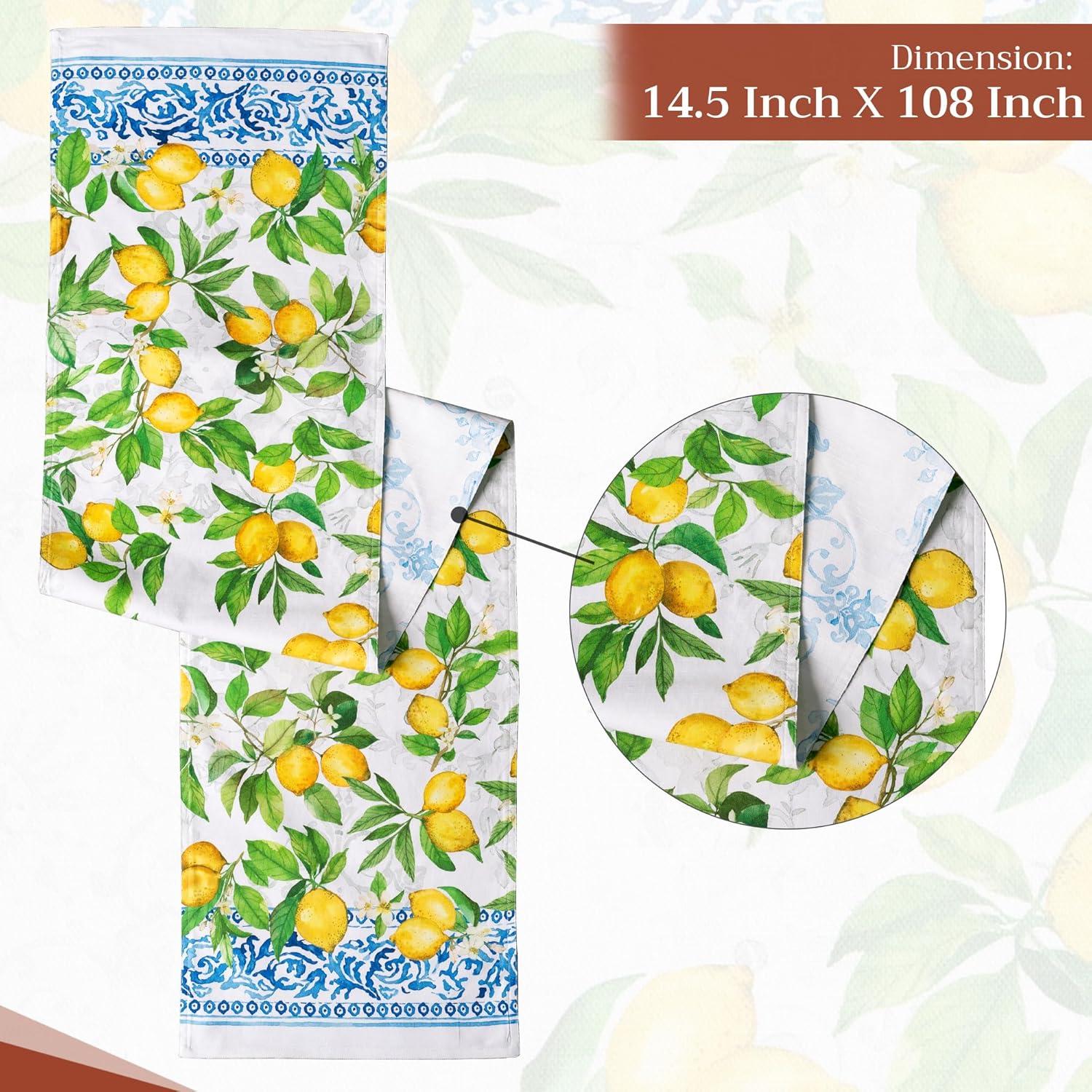 Design Imports Lemon Bliss Print Outdoor Table Runner 14X108 Inches