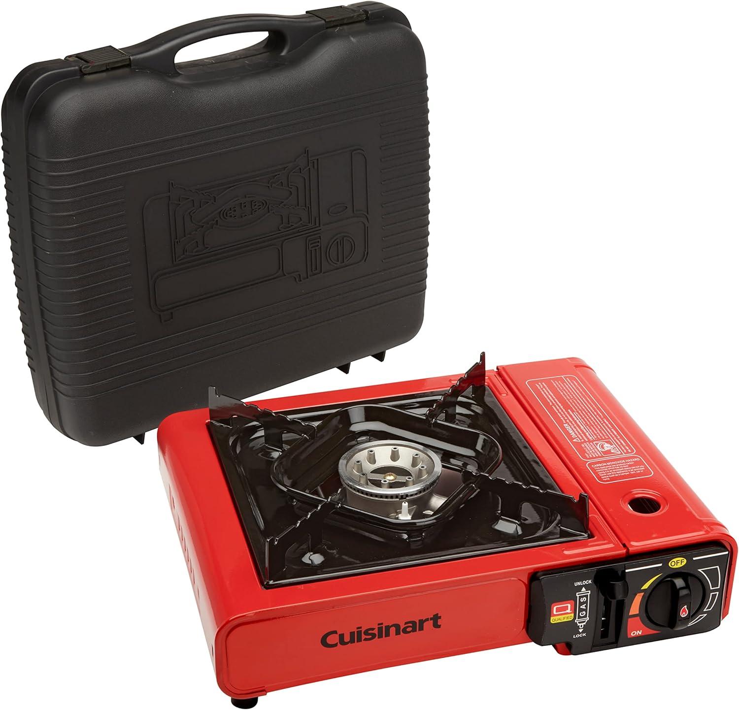 Red Portable Butane Camping Stove with Carrying Case