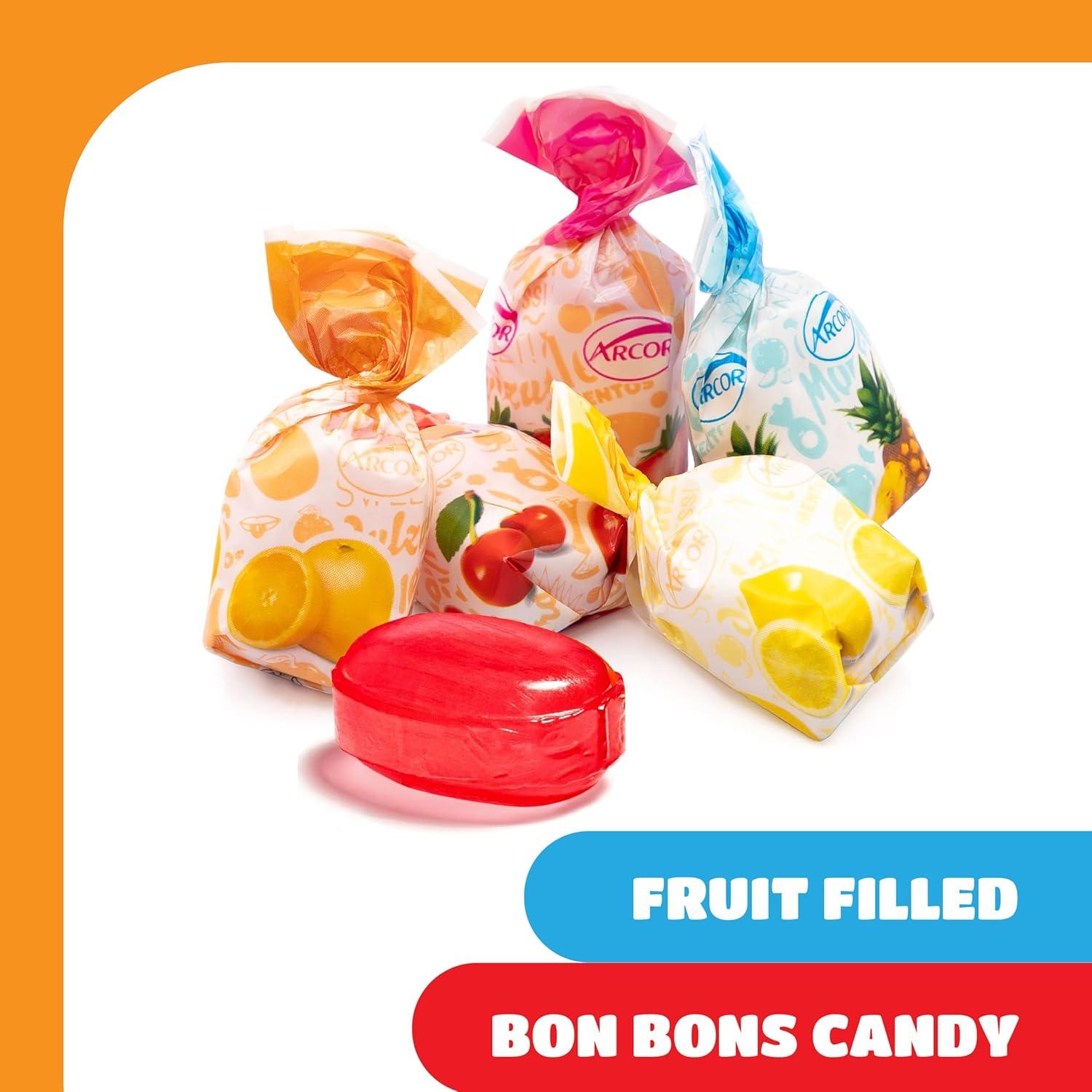 Arcor Fruit Filled Hard Candy - 2 Pound Bag - Bulk Bon Bons Candy with Pineapple, Strawberry, Orange, Cherry, and Lemon Flavors - Individually Wrapped Assorted Fruit Candy