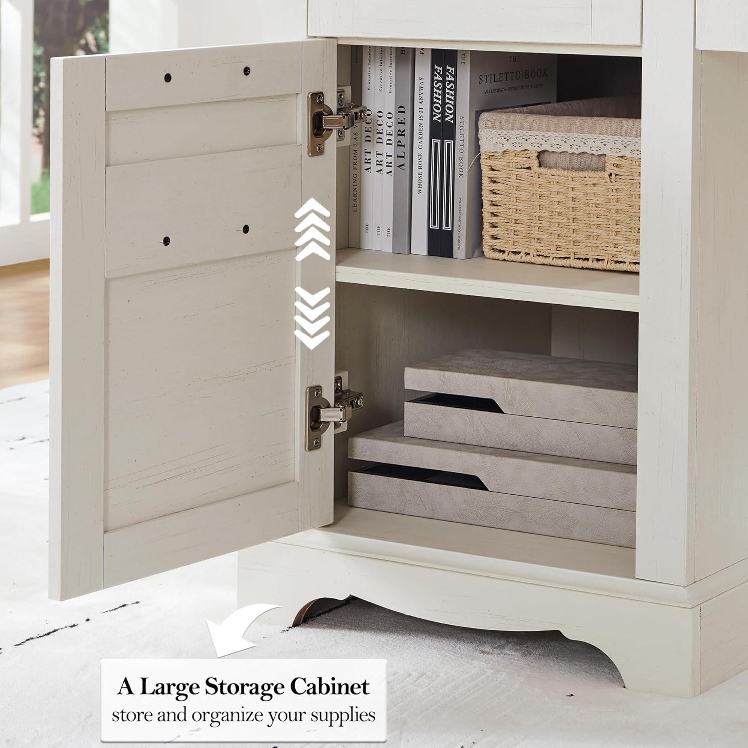 Danolapsi 60" Farmhouse L Shaped Executive Desk with Drawers,Home Office Desk with File Drawers and Storage Cabinet,Corner Computer Desk with Adjustable Side Storage Cabinet,Computer Writing Desk