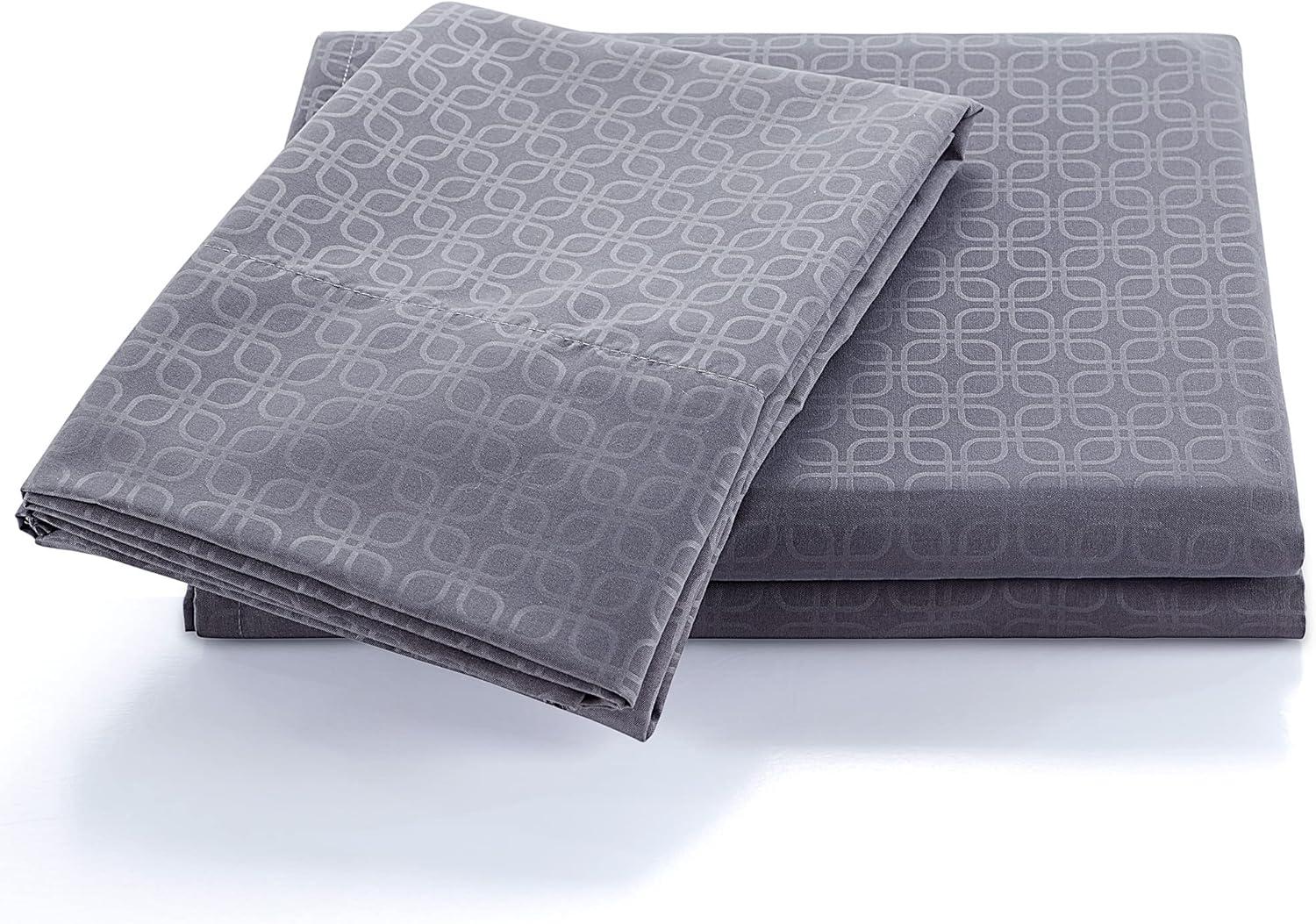 Gray Queen Microfiber Four-Leaf Clover Embossed Sheet Set