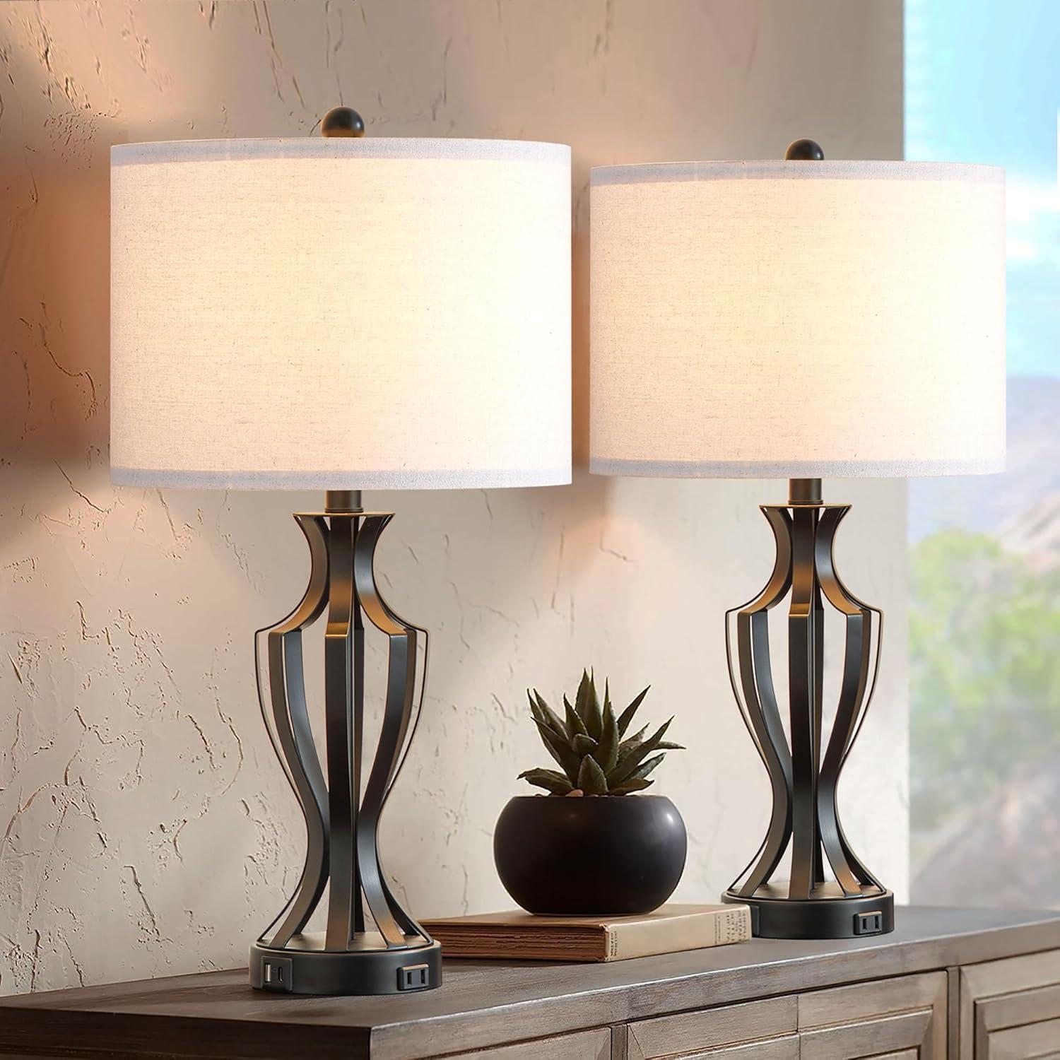 Black Metal 23.25'' Touch Control Table Lamp Set with Beige Shades