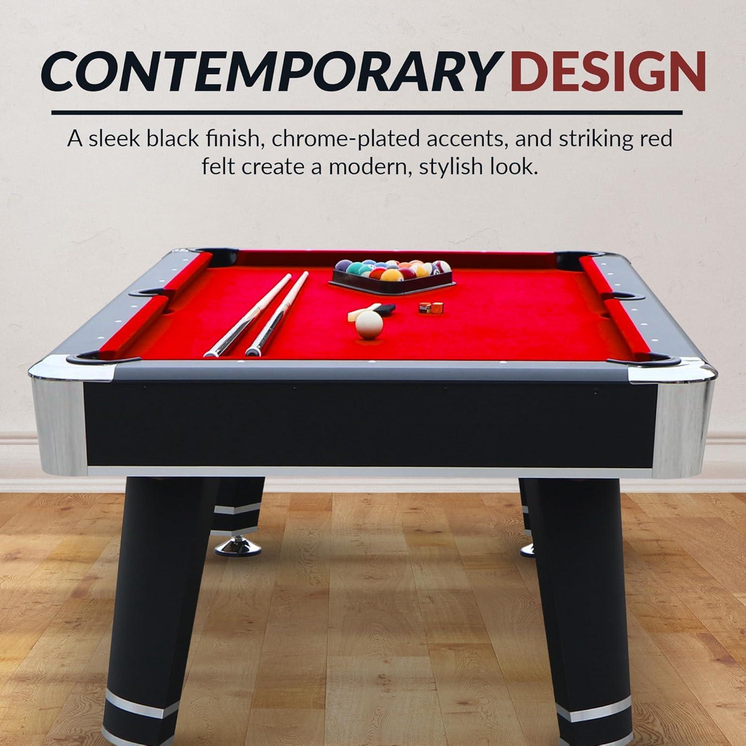 Hathaway Games Hathaway Jupiter 7 Ft Heavy Duty Pool Table – Includes Cue Sticks, Billiard Balls, Brush – Modern Look for Family Billiards Games Room – Red Felt with Black Finish