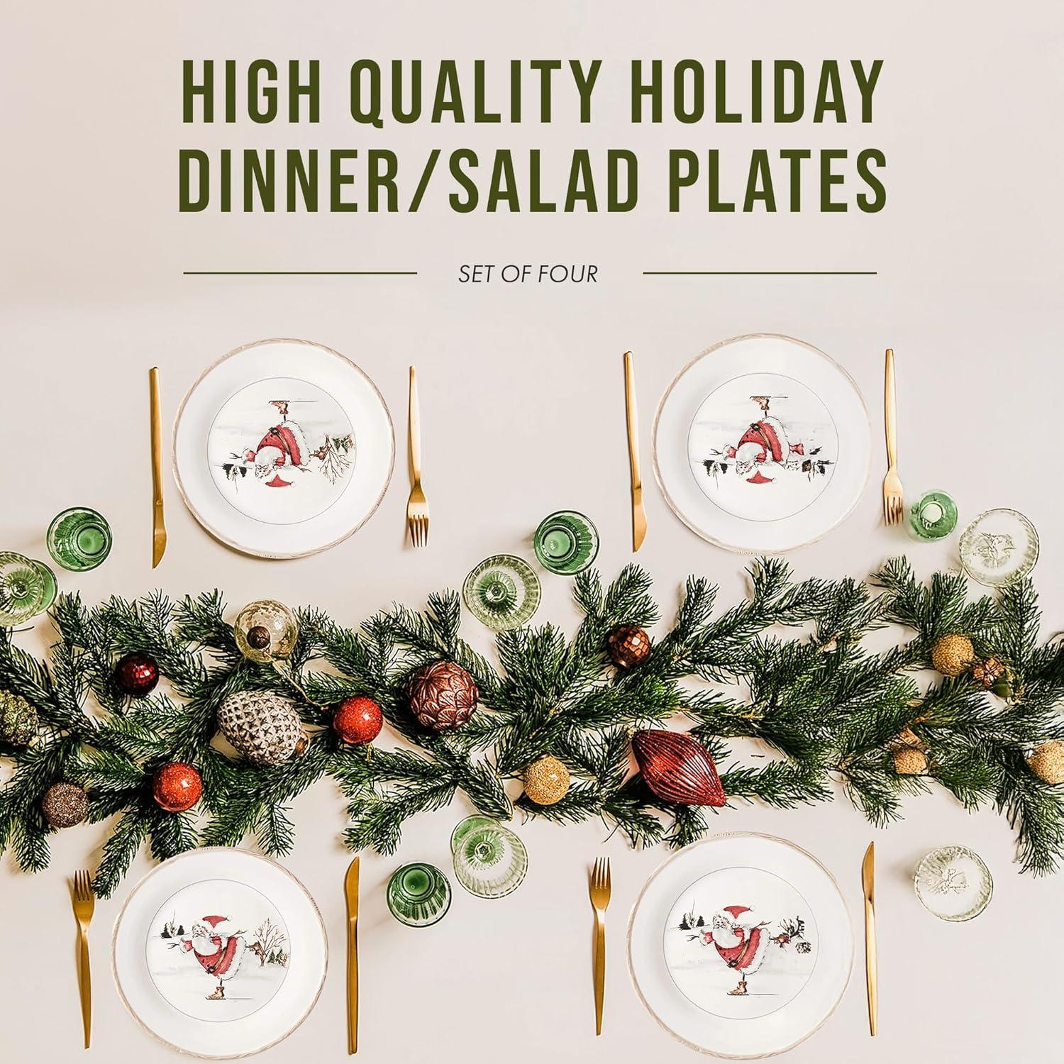 American Atelier Christmas Twig Holiday Dinner Plate, Set of 4, Holiday-Themed Special Occasion Earthenware Multipurpose Dishes ,11 Inch