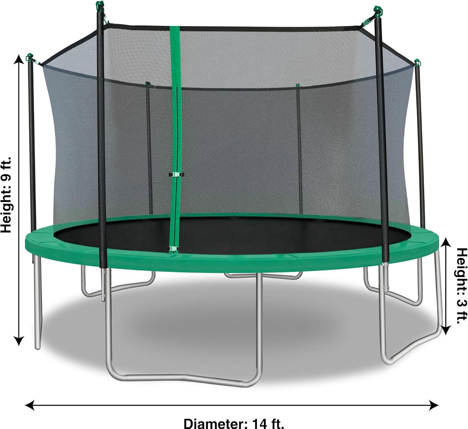 TruJump Sportspower TruJump 14' Round Trampoline with Safety Enclosure & with Lifetime Warranty on Jump Mat