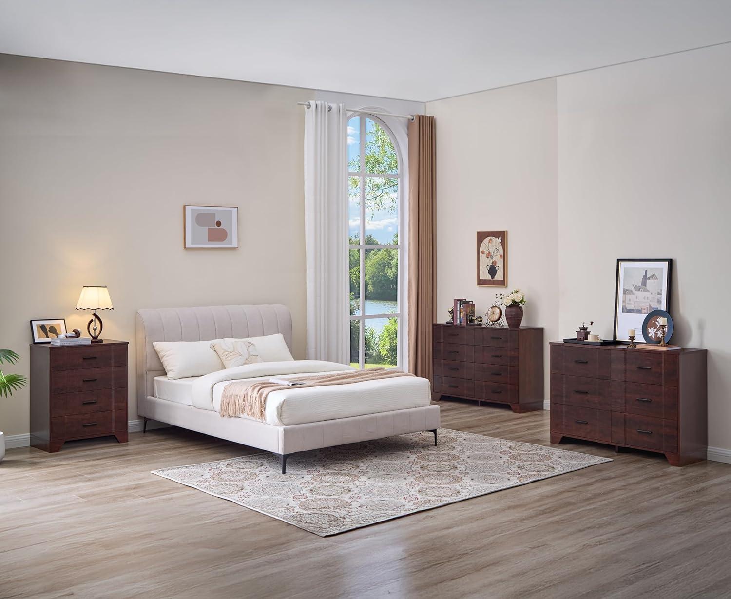 Ebern Designs Farmhouse Cherry Red Curved Tall 4 Drawers Dresser for Bedroom, 4 Chest of Drawers for Closet