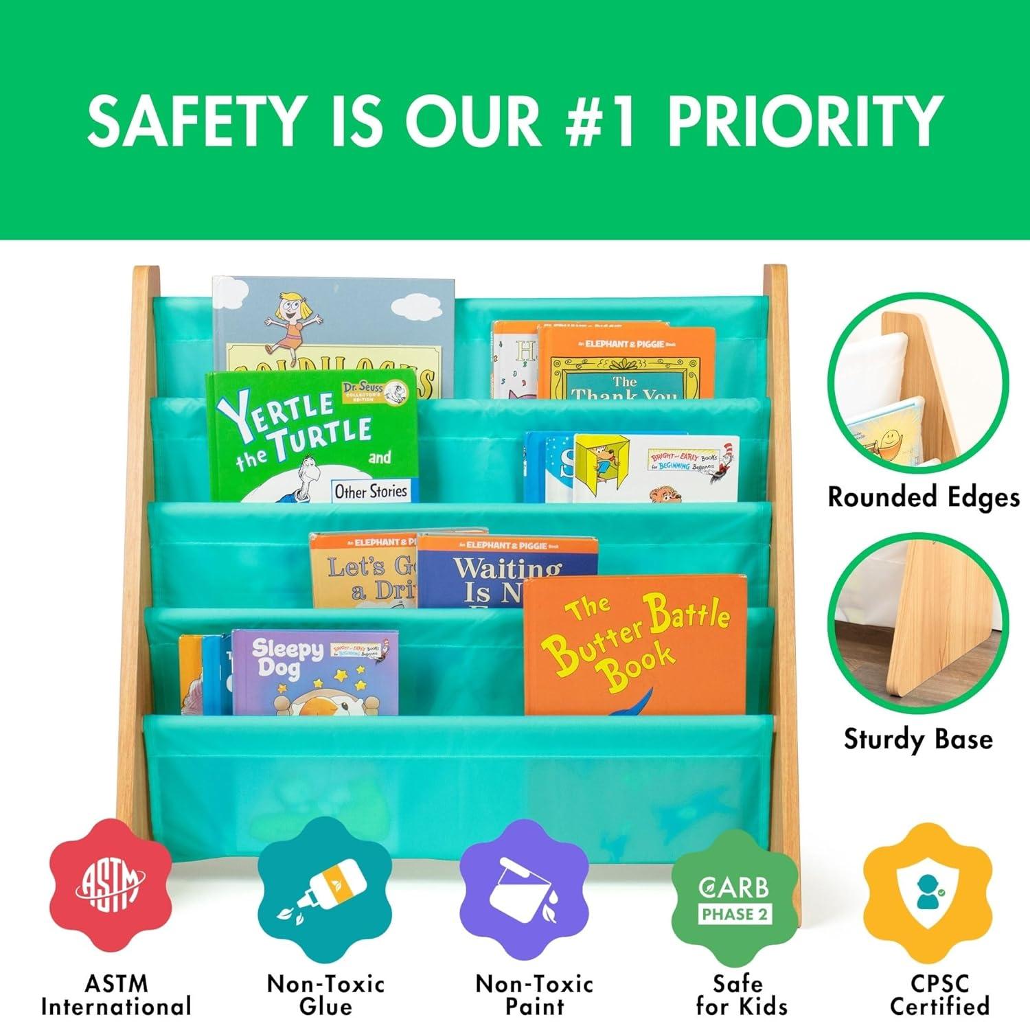 Humble Crew Kids' Bookshelf 4 Tier Book Organizer Seafoam Green/Natural