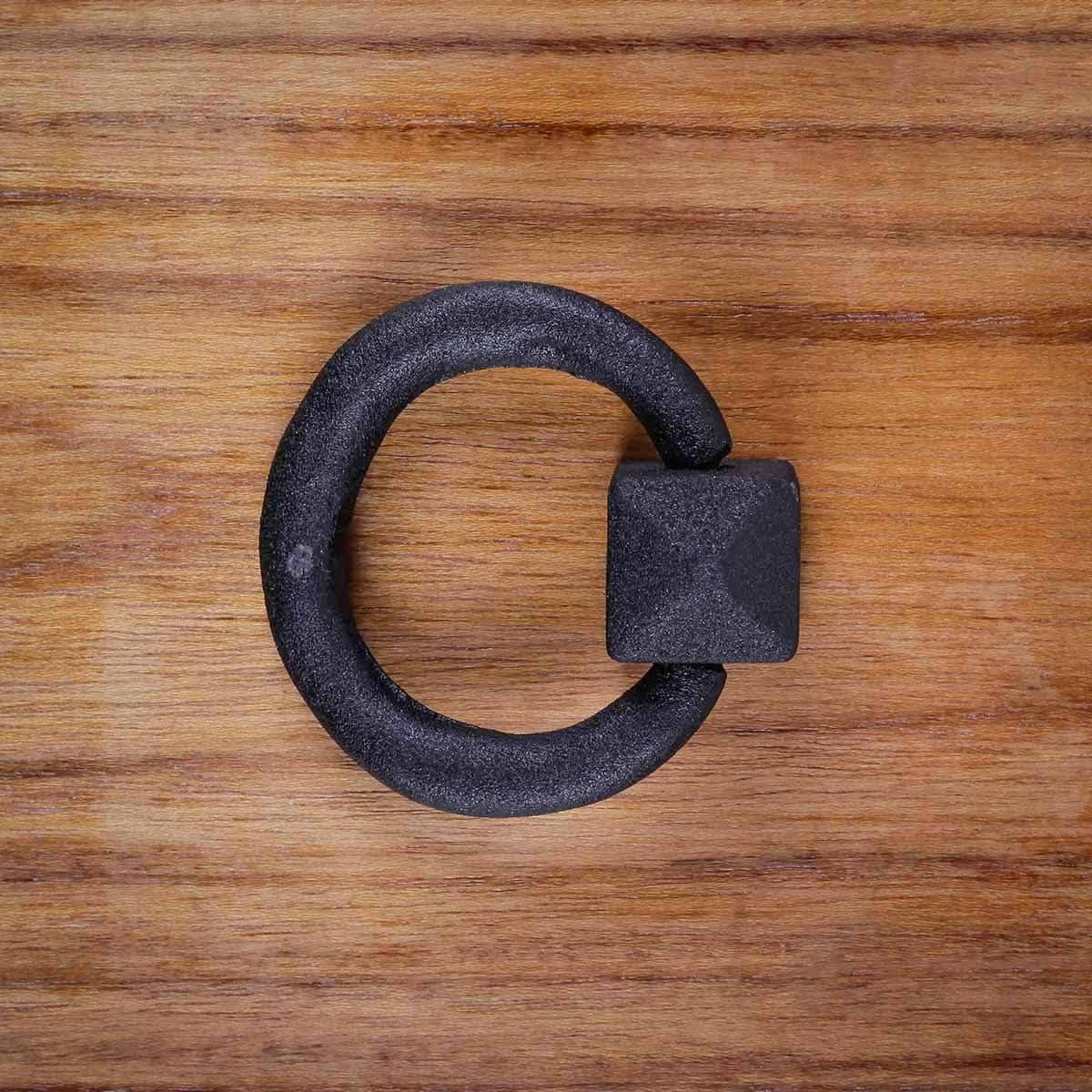 Black Wrought Iron Ring Cabinet Drawer Pulls with Mounting Hardware