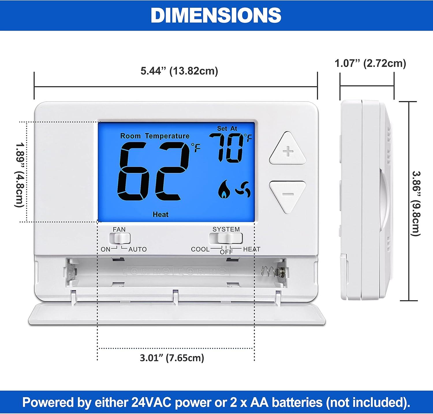 White Digital Heat Pump Thermostat with Large LCD Display